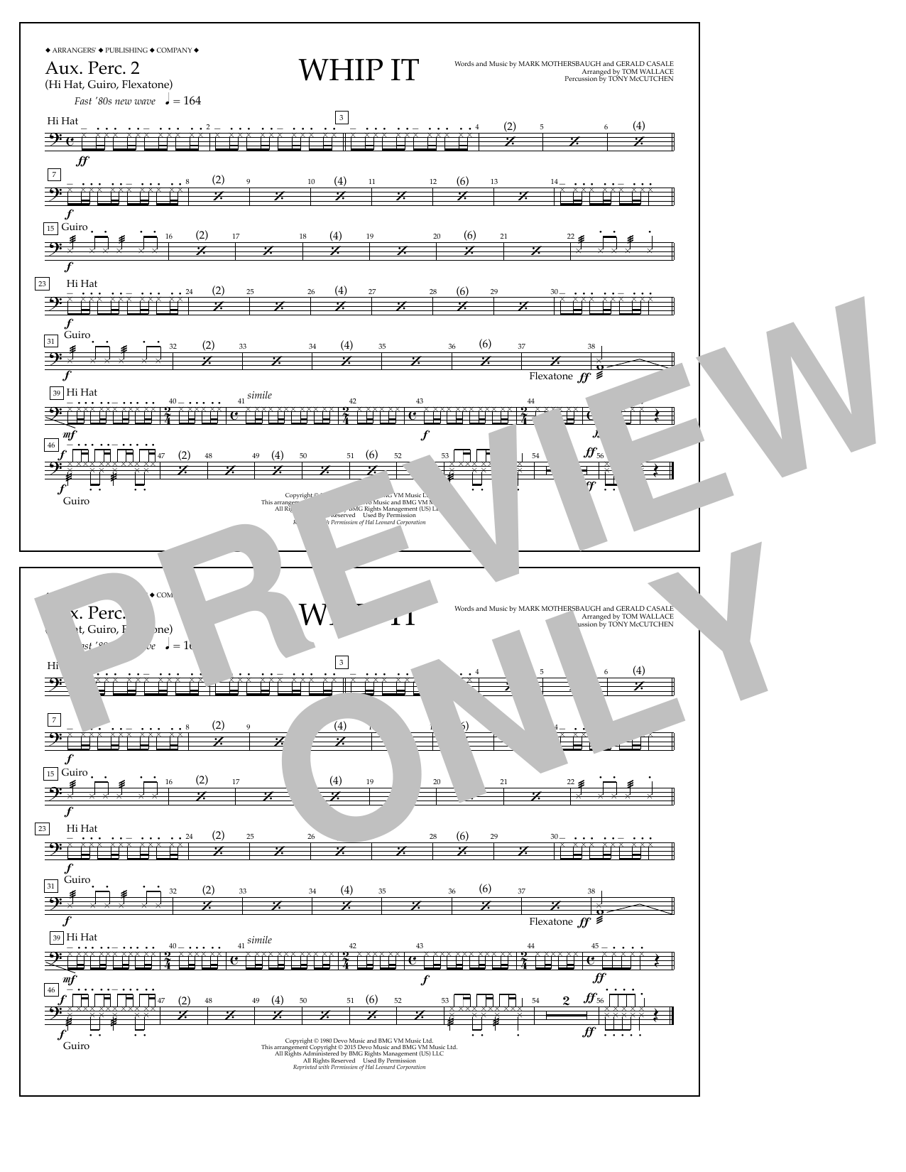 Tom Wallace Whip It - Aux. Perc. 2 Sheet Music Notes & Chords for Marching Band - Download or Print PDF