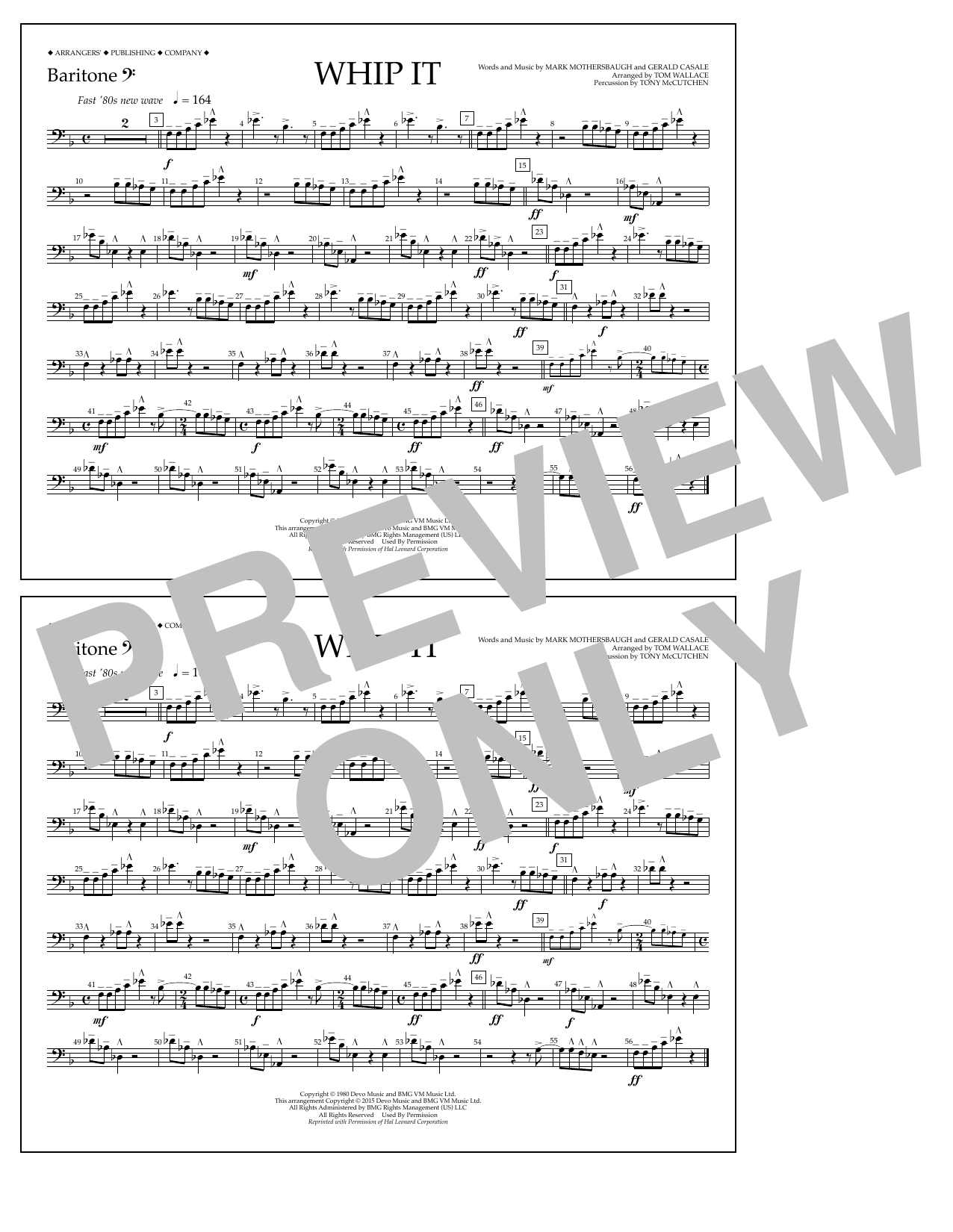 Tom Wallace Whip It - Baritone B.C. Sheet Music Notes & Chords for Marching Band - Download or Print PDF