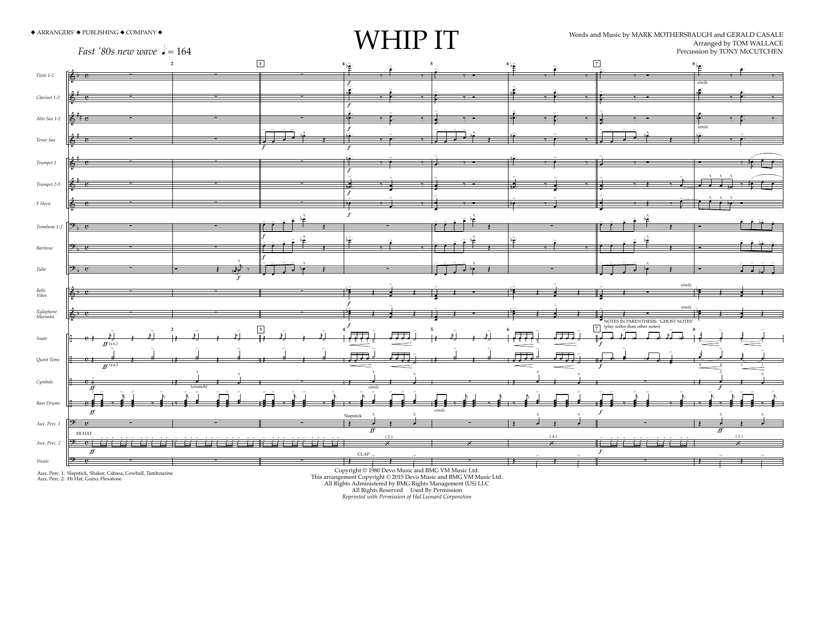 Tom Wallace Whip It - Full Score Sheet Music Notes & Chords for Marching Band - Download or Print PDF