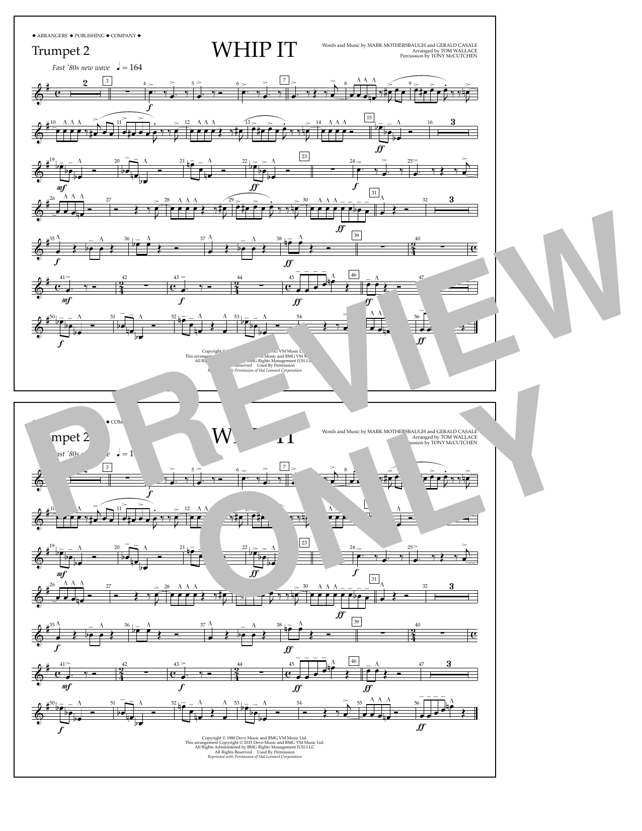 Tom Wallace Whip It - Trumpet 2 Sheet Music Notes & Chords for Marching Band - Download or Print PDF