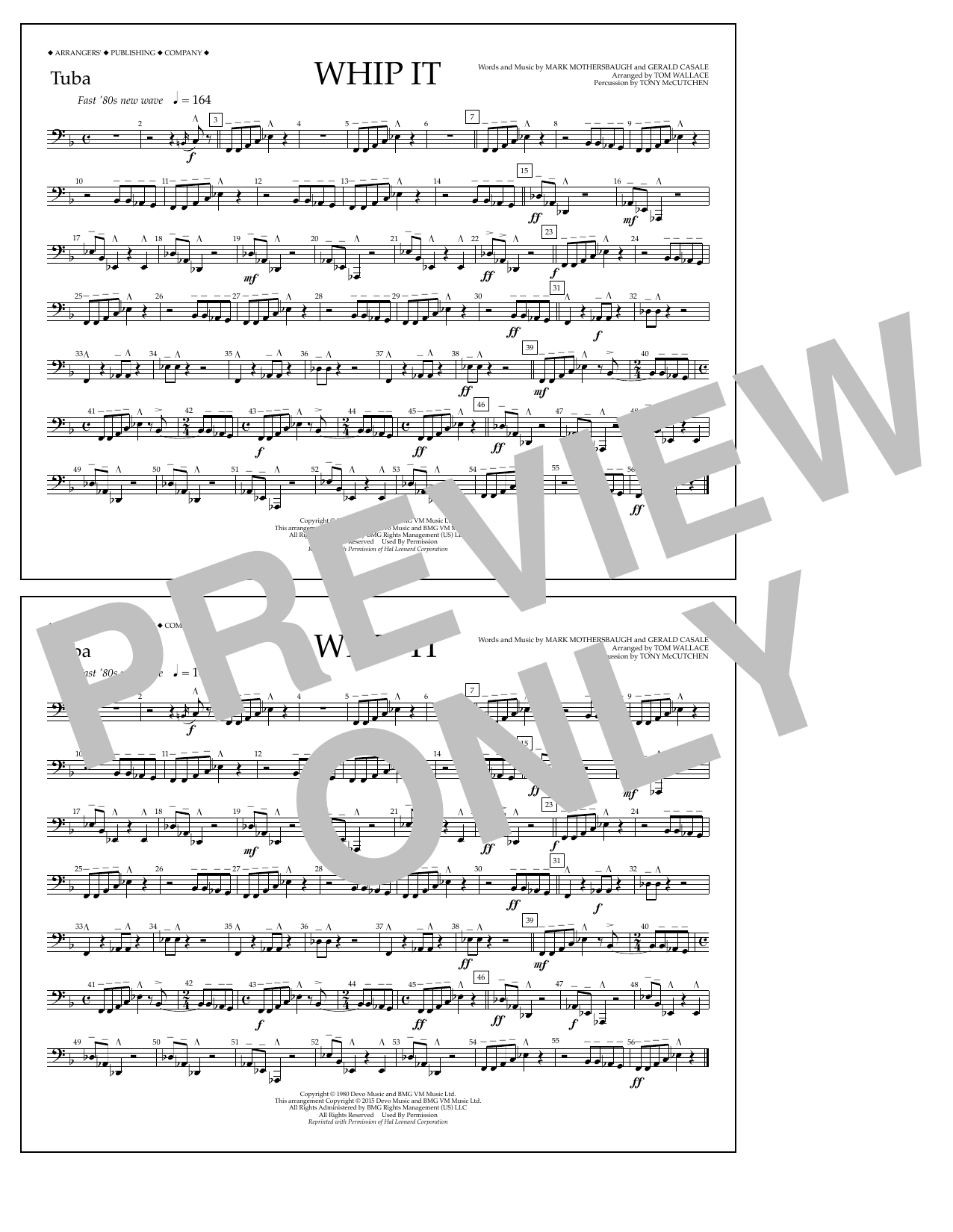 Tom Wallace Whip It - Tuba Sheet Music Notes & Chords for Marching Band - Download or Print PDF