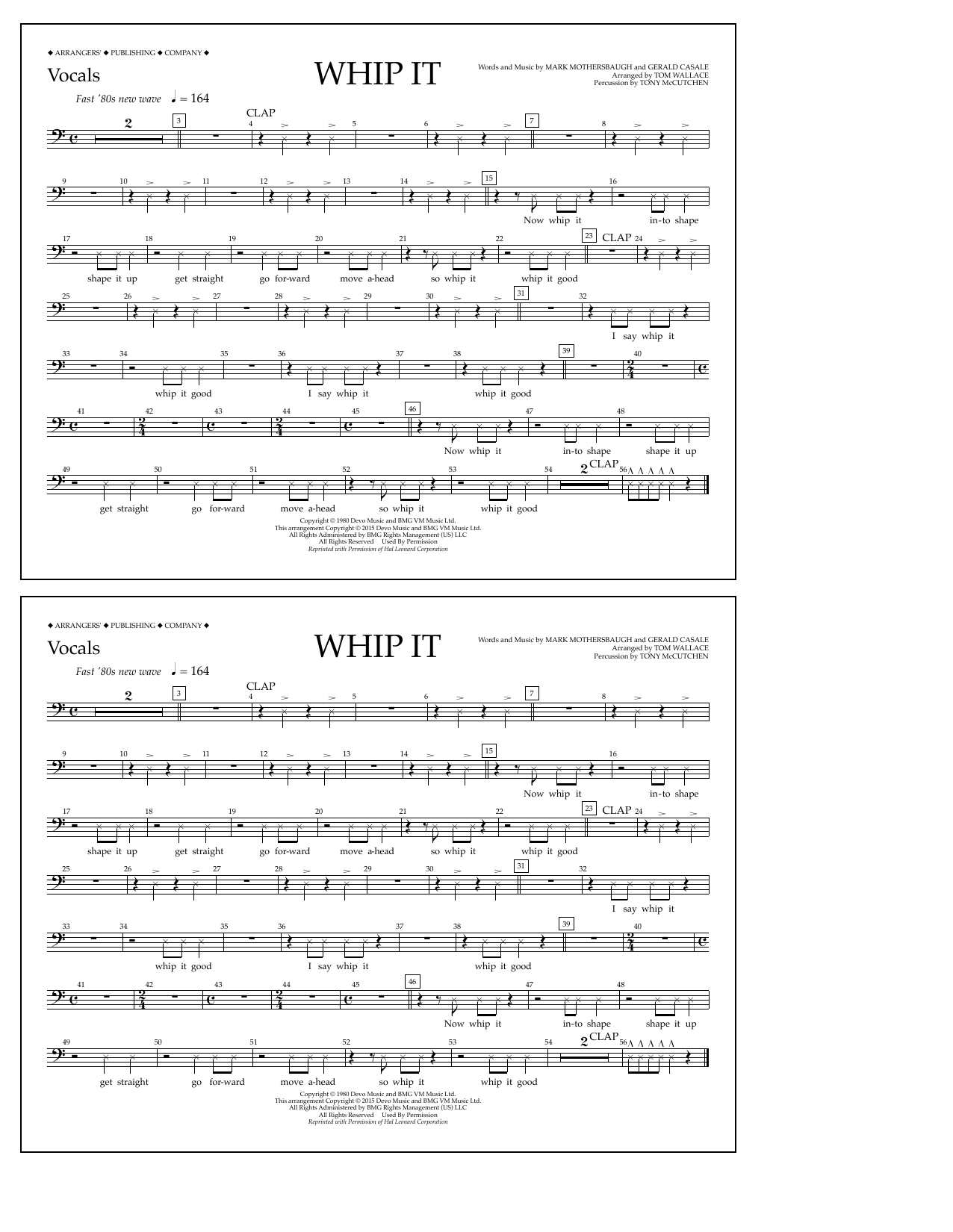 Tom Wallace Whip It - Vocals Sheet Music Notes & Chords for Marching Band - Download or Print PDF