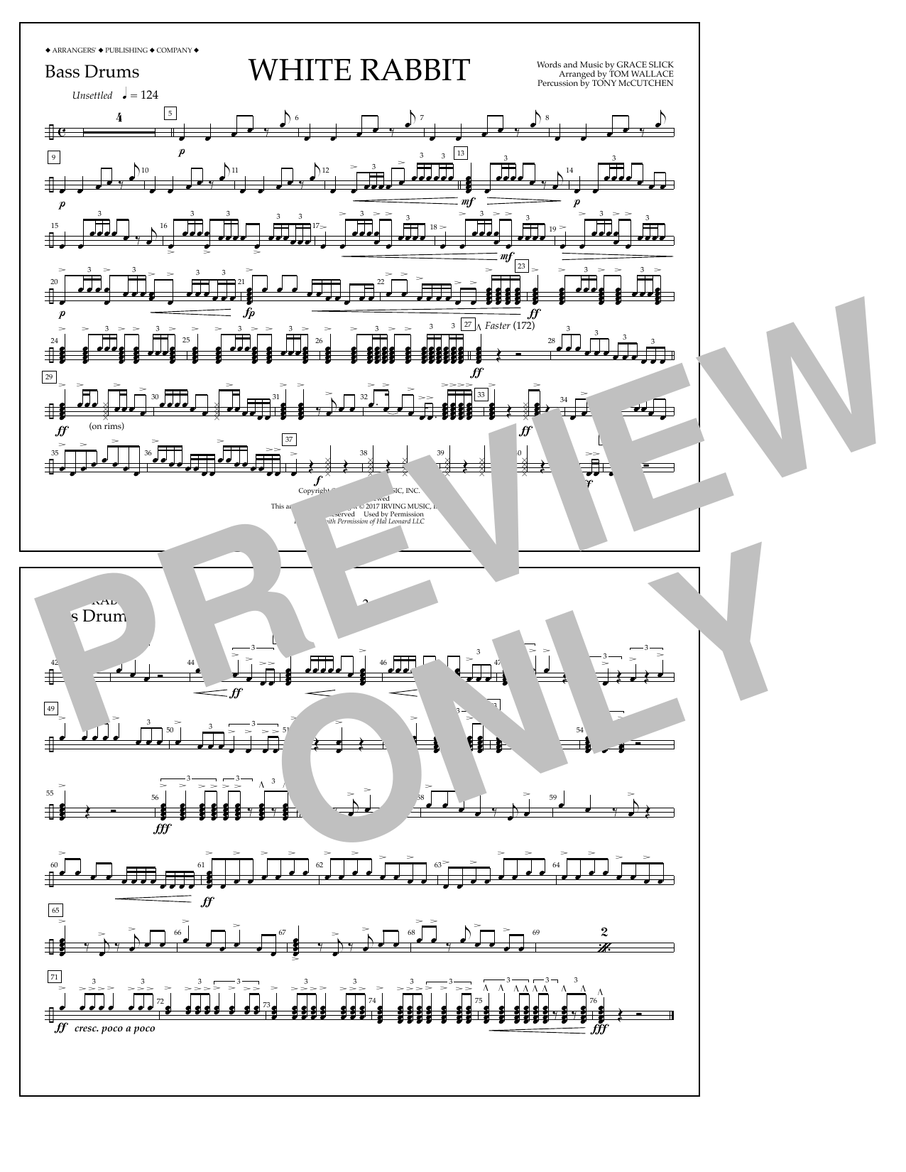 Tom Wallace White Rabbit - Bass Drums Sheet Music Notes & Chords for Marching Band - Download or Print PDF