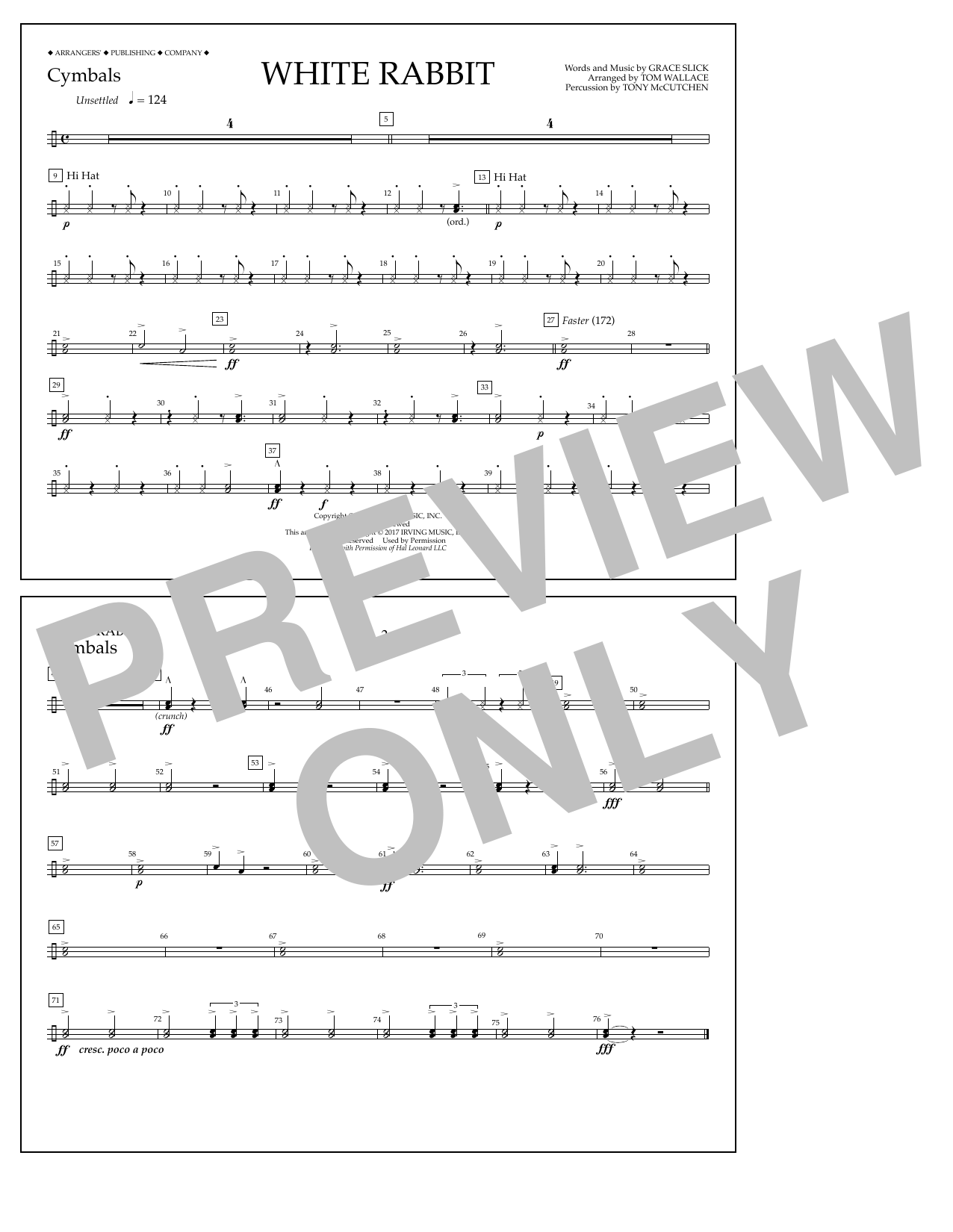 Tom Wallace White Rabbit - Cymbals Sheet Music Notes & Chords for Marching Band - Download or Print PDF