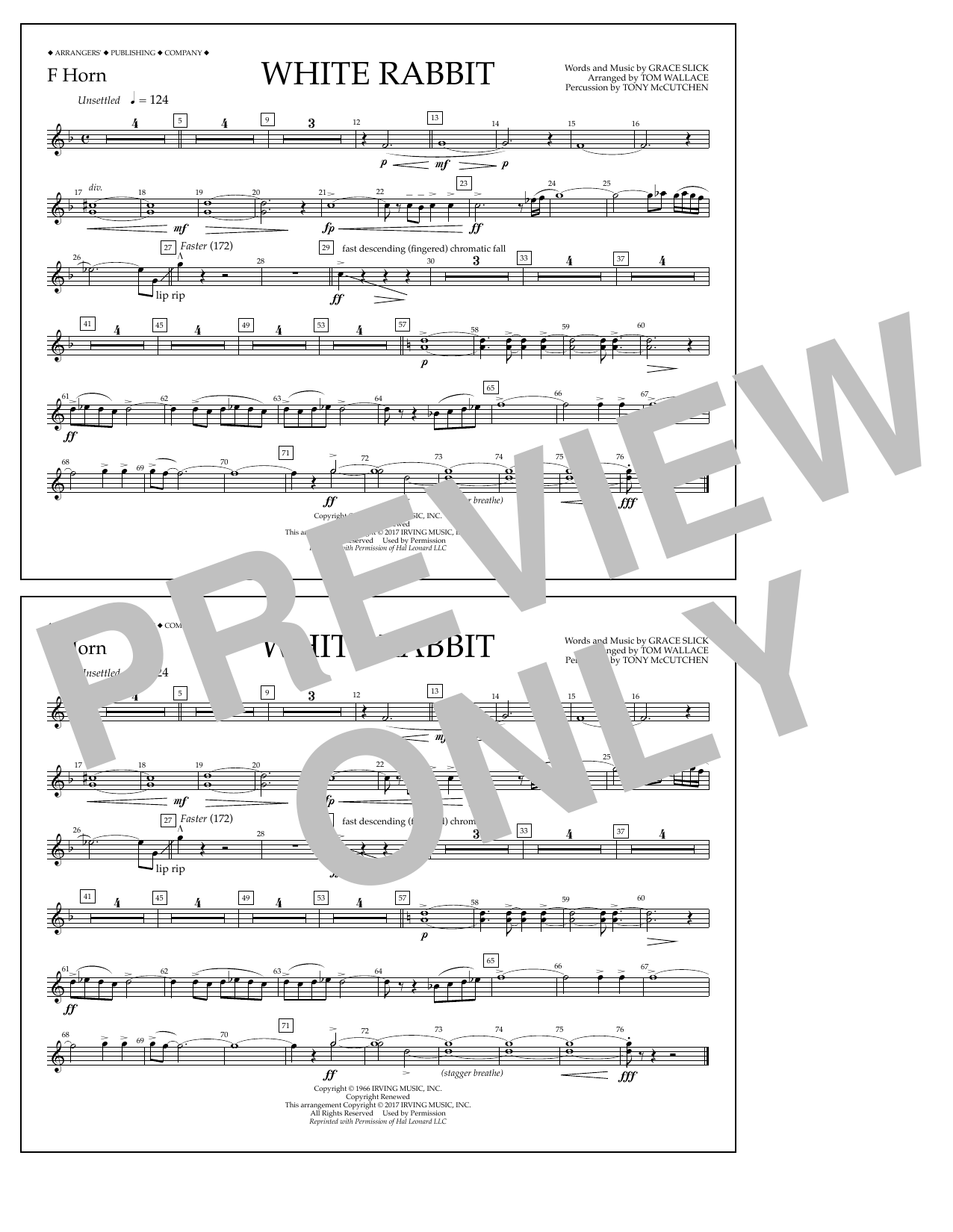 Tom Wallace White Rabbit - F Horn Sheet Music Notes & Chords for Marching Band - Download or Print PDF