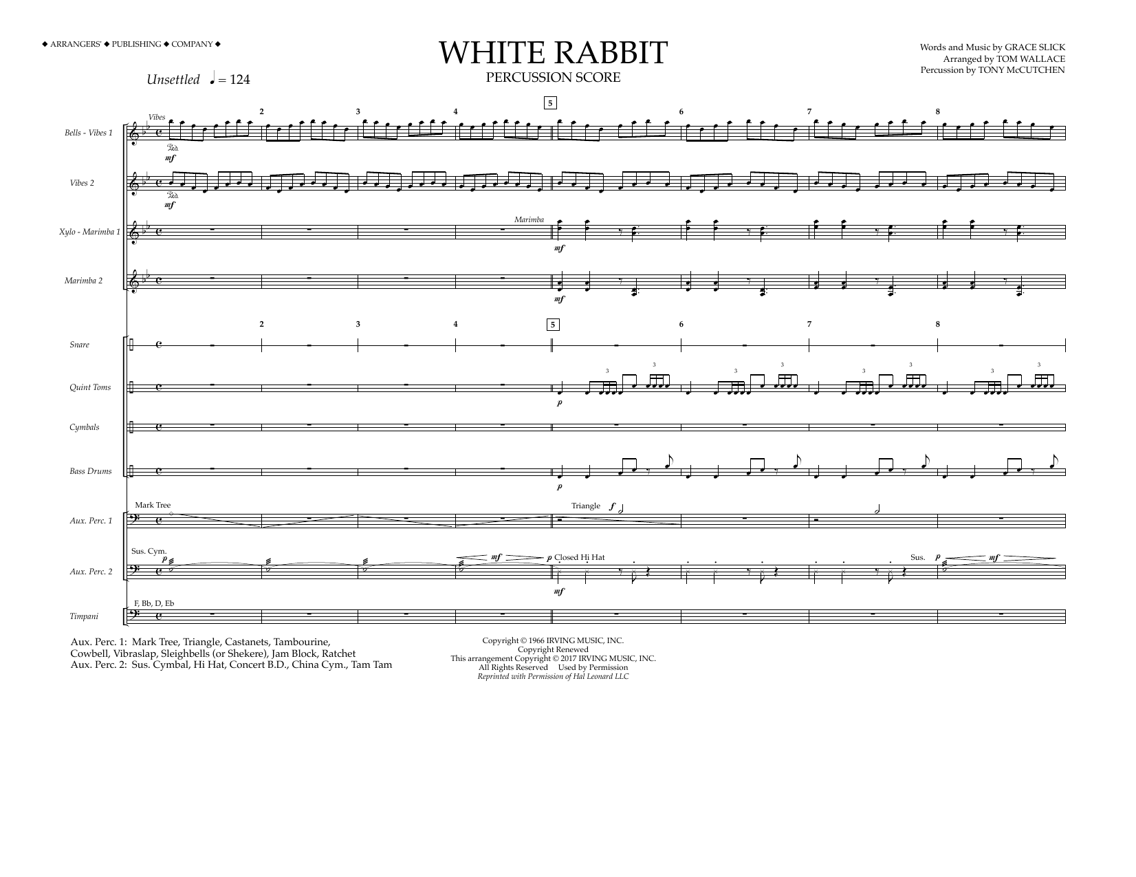 Tom Wallace White Rabbit - Percussion Score Sheet Music Notes & Chords for Marching Band - Download or Print PDF