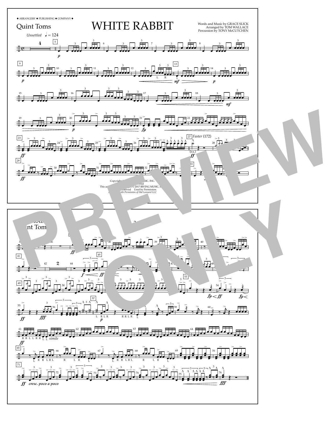 Tom Wallace White Rabbit - Quint-Toms Sheet Music Notes & Chords for Marching Band - Download or Print PDF
