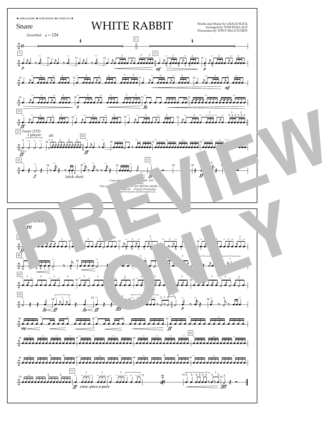 Tom Wallace White Rabbit - Snare Sheet Music Notes & Chords for Marching Band - Download or Print PDF