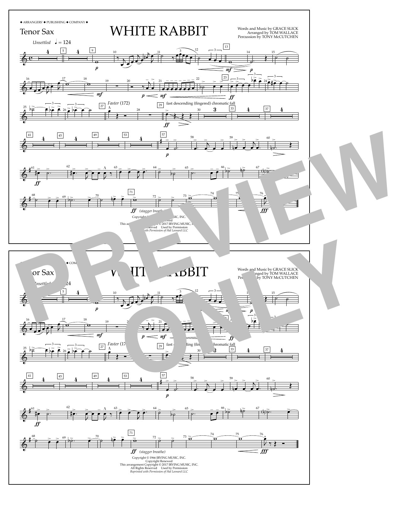 Tom Wallace White Rabbit - Tenor Sax Sheet Music Notes & Chords for Marching Band - Download or Print PDF