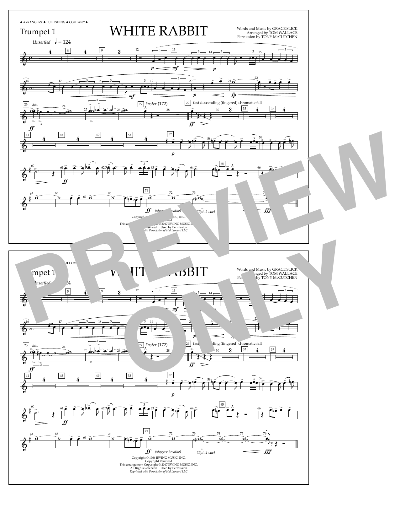 Tom Wallace White Rabbit - Trumpet 1 Sheet Music Notes & Chords for Marching Band - Download or Print PDF