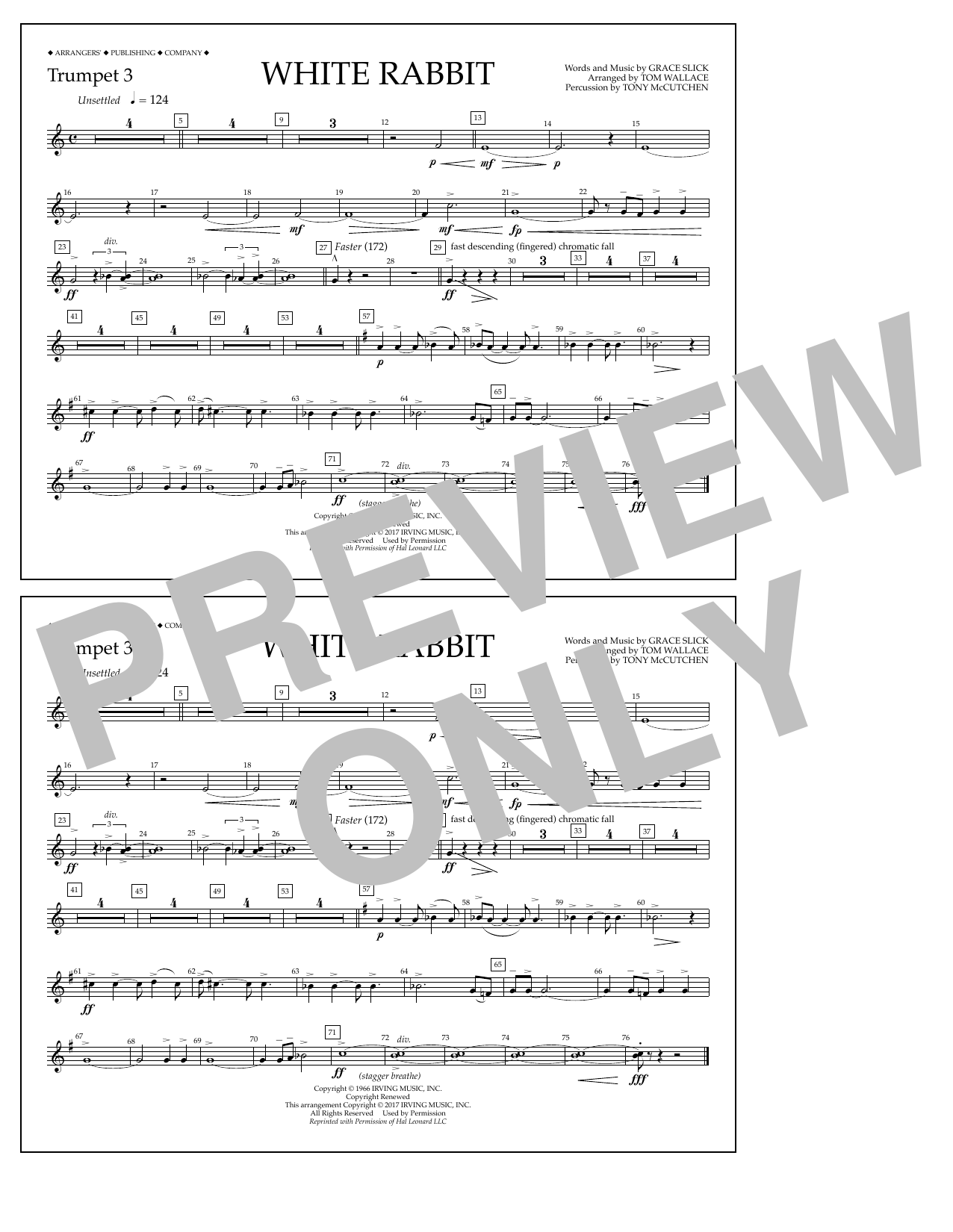 Tom Wallace White Rabbit - Trumpet 3 Sheet Music Notes & Chords for Marching Band - Download or Print PDF