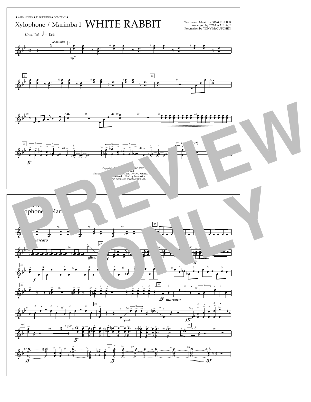 Tom Wallace White Rabbit - Xylo./Marimba 1 Sheet Music Notes & Chords for Marching Band - Download or Print PDF