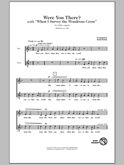 Tom Wine Were You There When They Crucified My Lord? Sheet Music Notes & Chords for SATB - Download or Print PDF