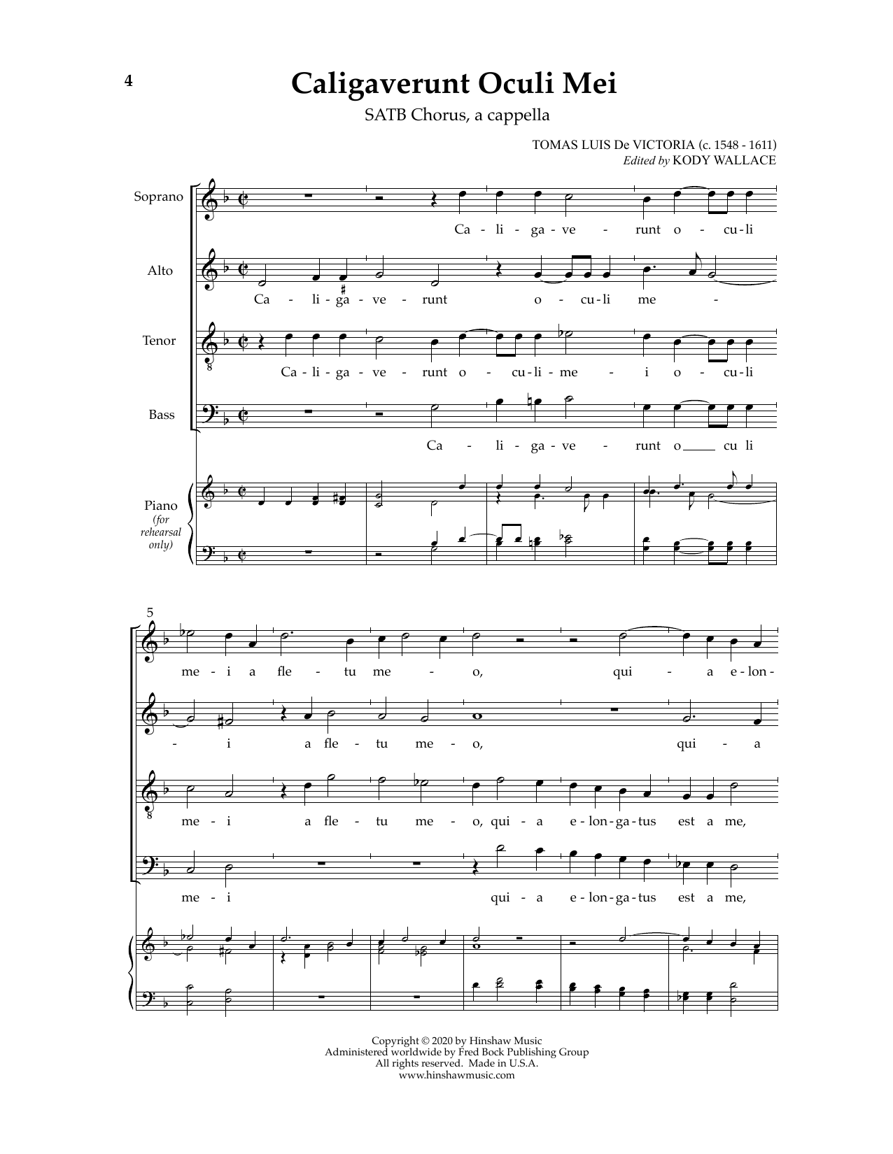 Tomas Luis de Victoria Caligaverunt Oculi Mei Sheet Music Notes & Chords for SATB Choir - Download or Print PDF