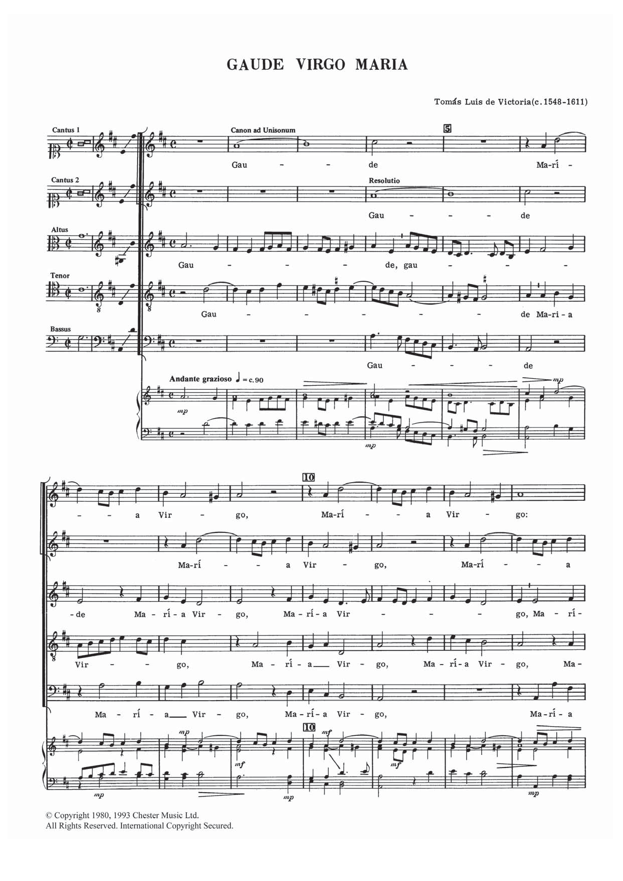 Tomàs Luis de Victoria Gaude Virgo Maria Sheet Music Notes & Chords for Choral SSATB - Download or Print PDF