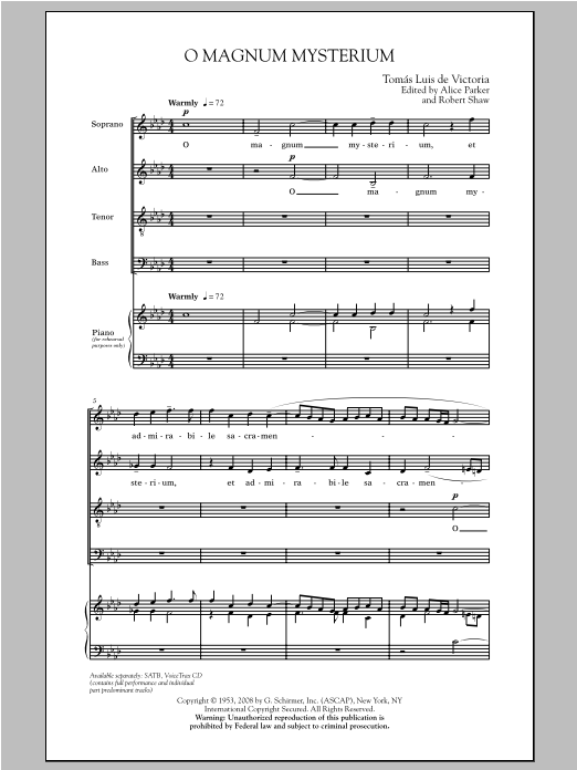 Robert Shaw O Magnum Mysterium Sheet Music Notes & Chords for SATB - Download or Print PDF
