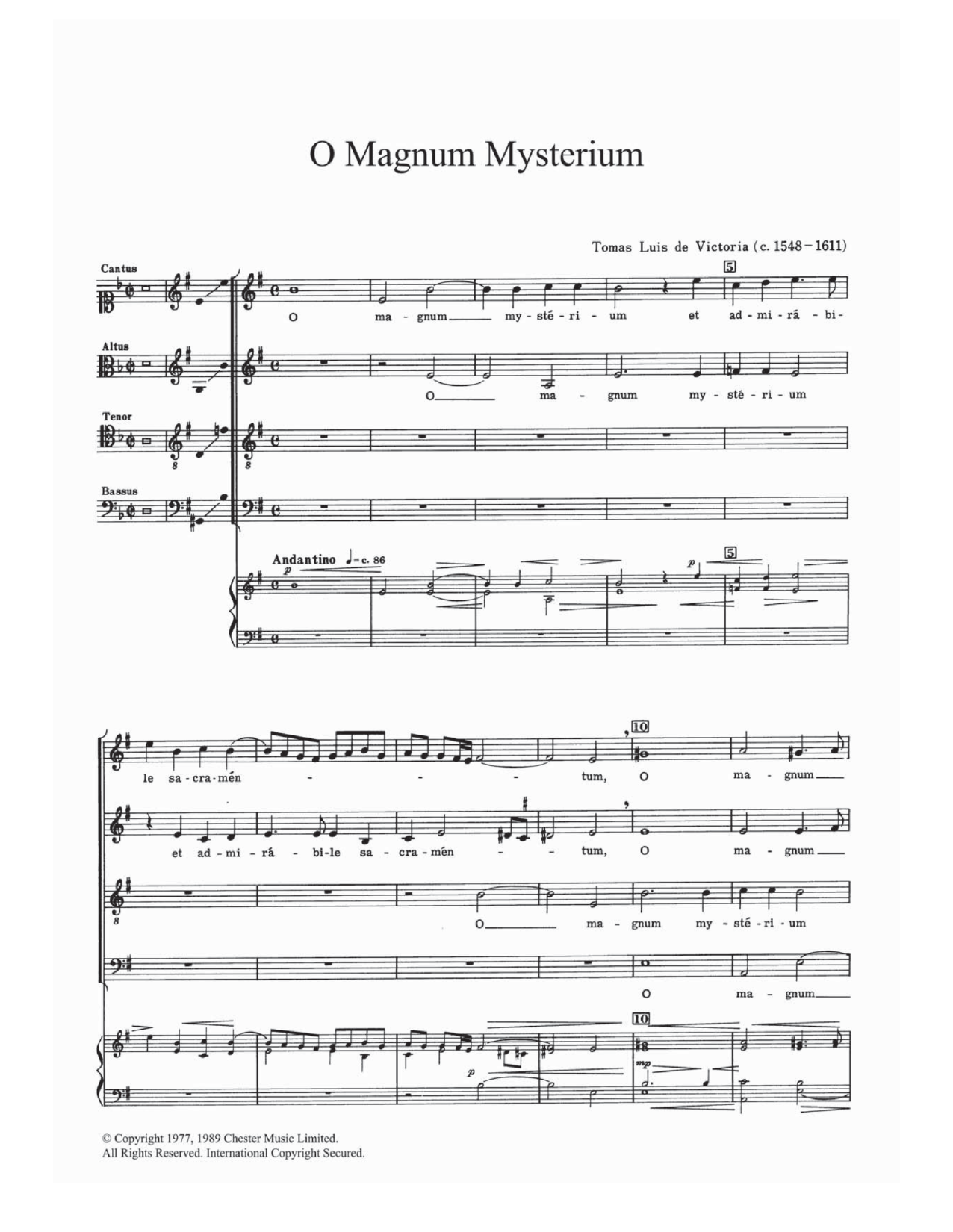 Tomas Luis De Victoria O Magnum Mysterium Sheet Music Notes & Chords for SATB - Download or Print PDF