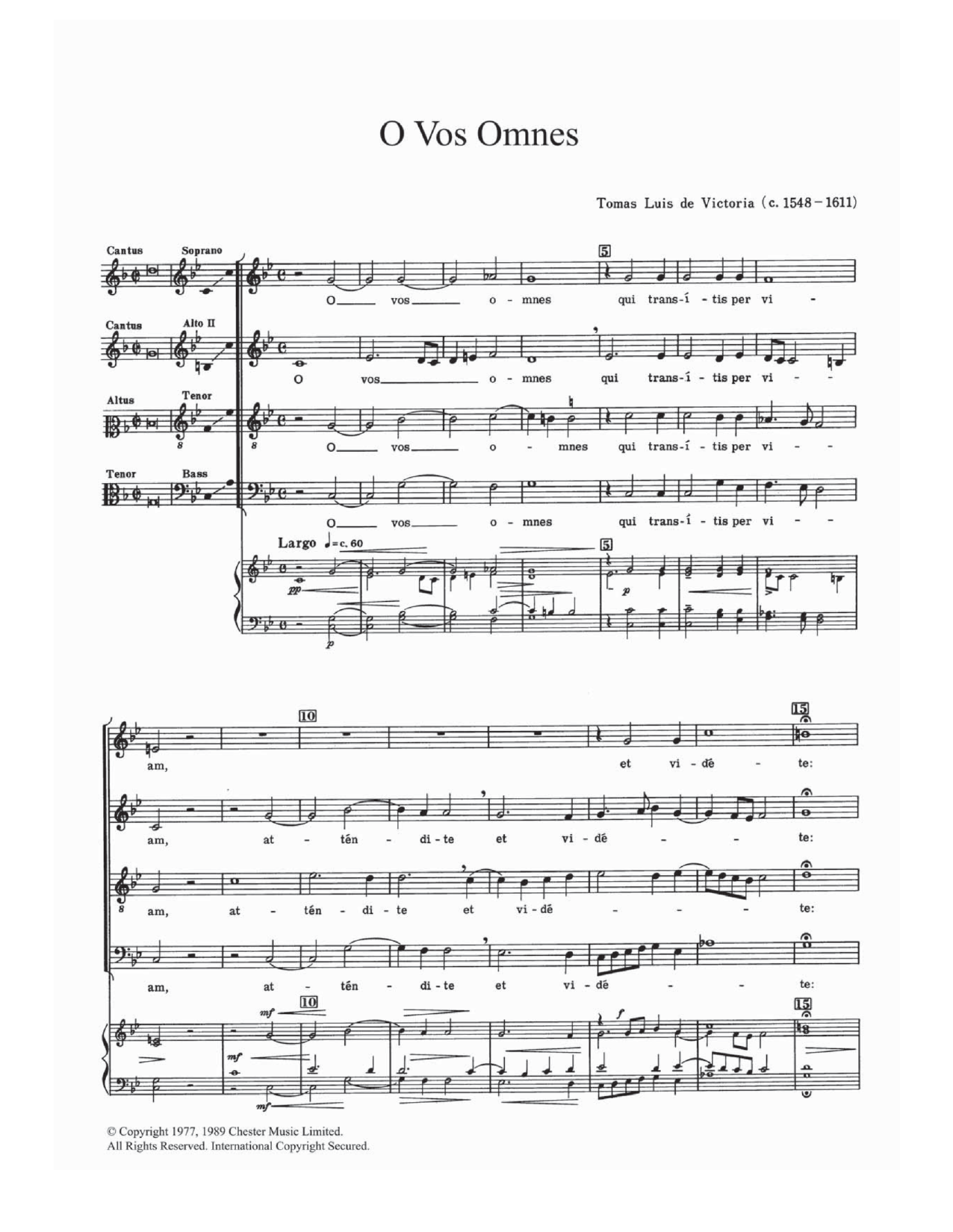 Tomas Luis De Victoria O Vos Omnes Sheet Music Notes & Chords for SATB - Download or Print PDF