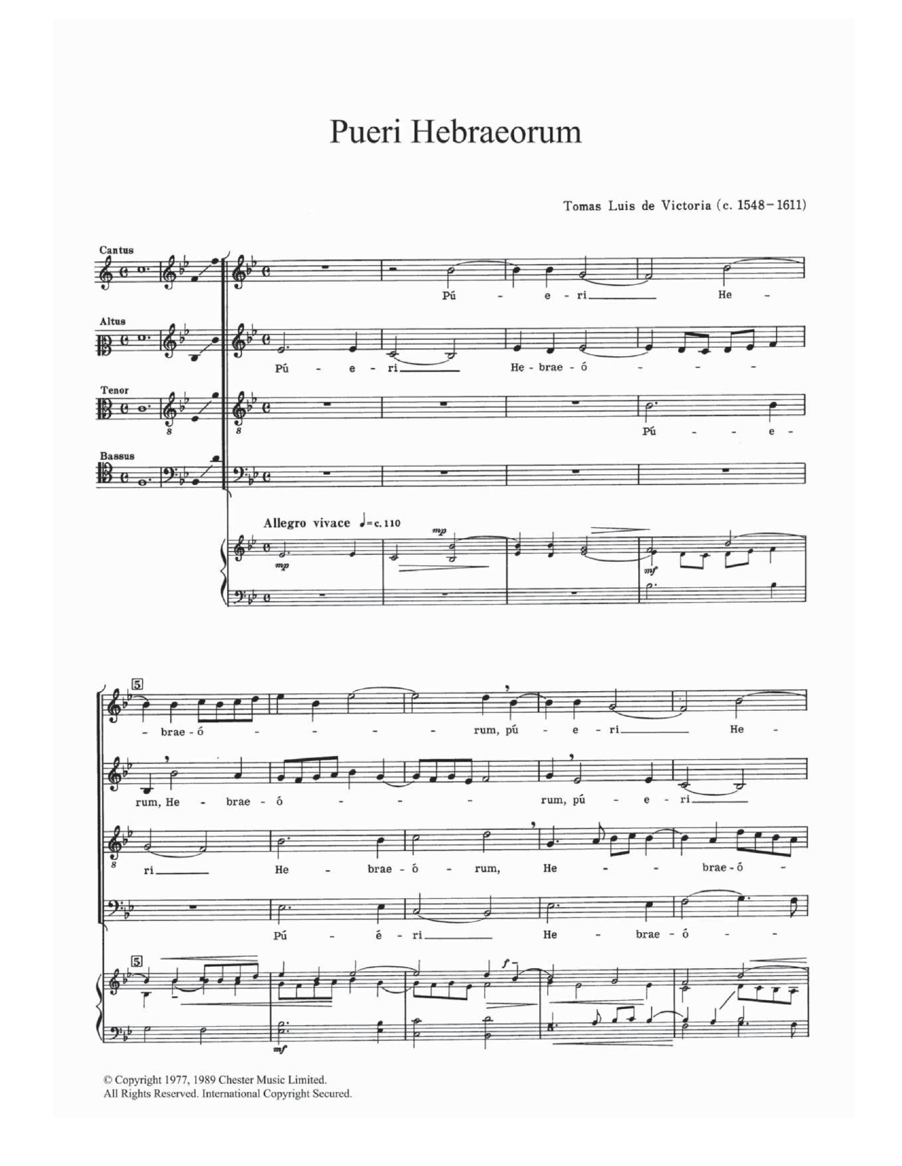 Tomas Luis De Victoria Pueri Hebraeorum Sheet Music Notes & Chords for SATB - Download or Print PDF