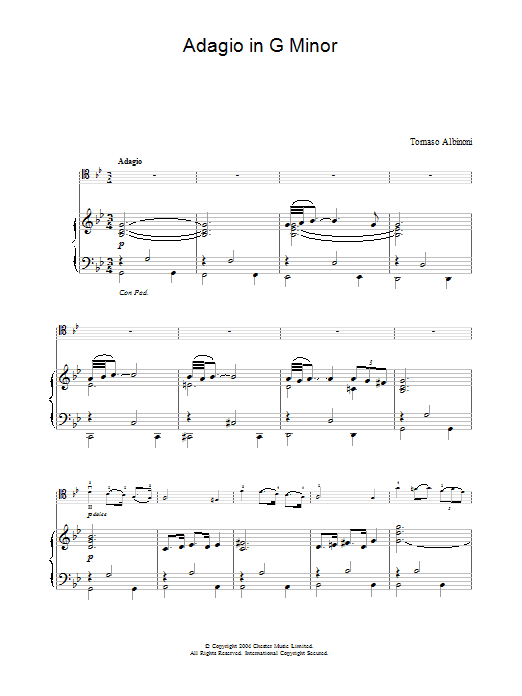 Tomaso Albinoni Adagio in G Minor Sheet Music Notes & Chords for Piano Solo - Download or Print PDF