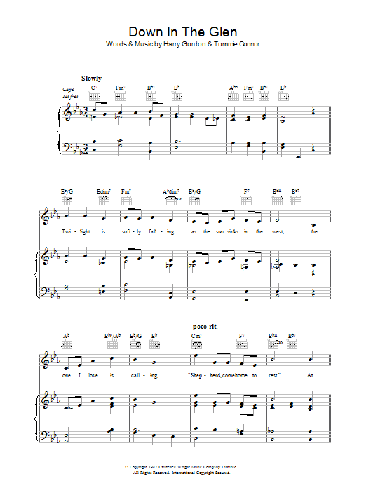 Harry Gordon Down In The Glen Sheet Music Notes & Chords for Piano, Vocal & Guitar (Right-Hand Melody) - Download or Print PDF