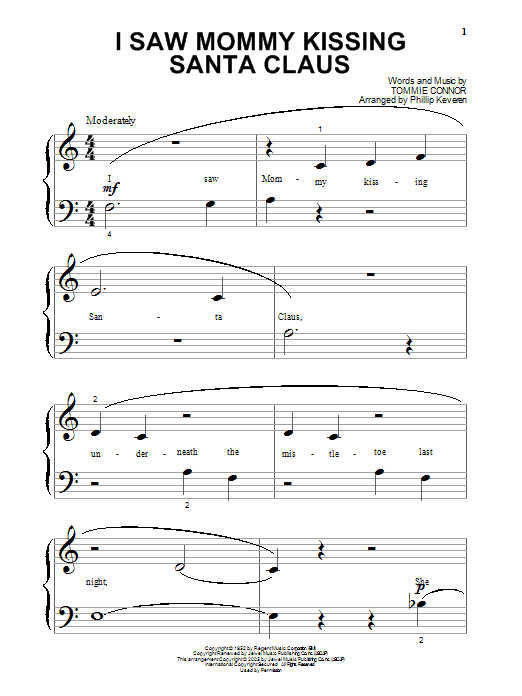 Tommie Connor I Saw Mommy Kissing Santa Claus Sheet Music Notes & Chords for Piano (Big Notes) - Download or Print PDF