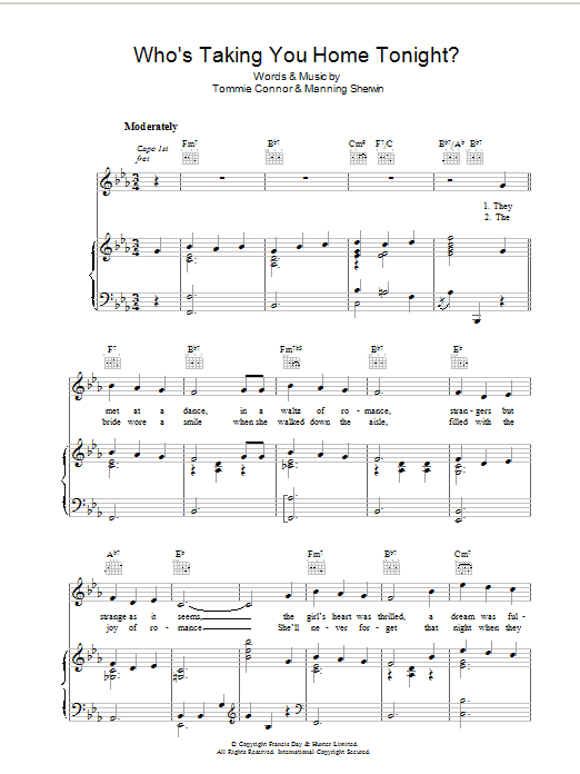 Tommie Connor Who's Taking You Home Tonight? Sheet Music Notes & Chords for Piano, Vocal & Guitar (Right-Hand Melody) - Download or Print PDF