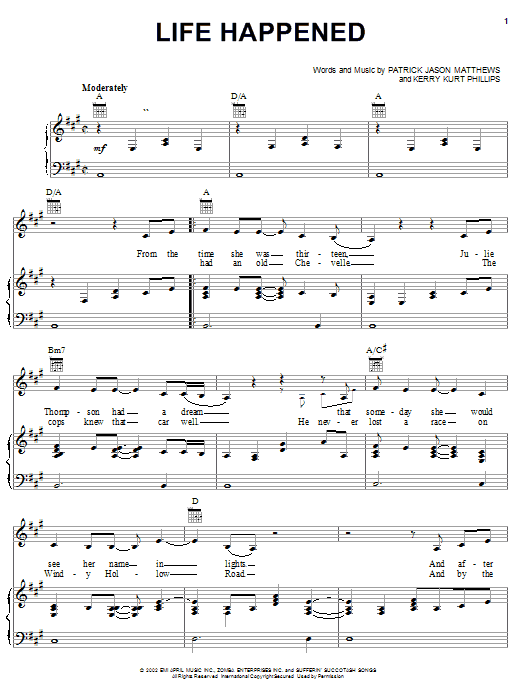 Tommy Cochran Life Happened Sheet Music Notes & Chords for Piano, Vocal & Guitar (Right-Hand Melody) - Download or Print PDF