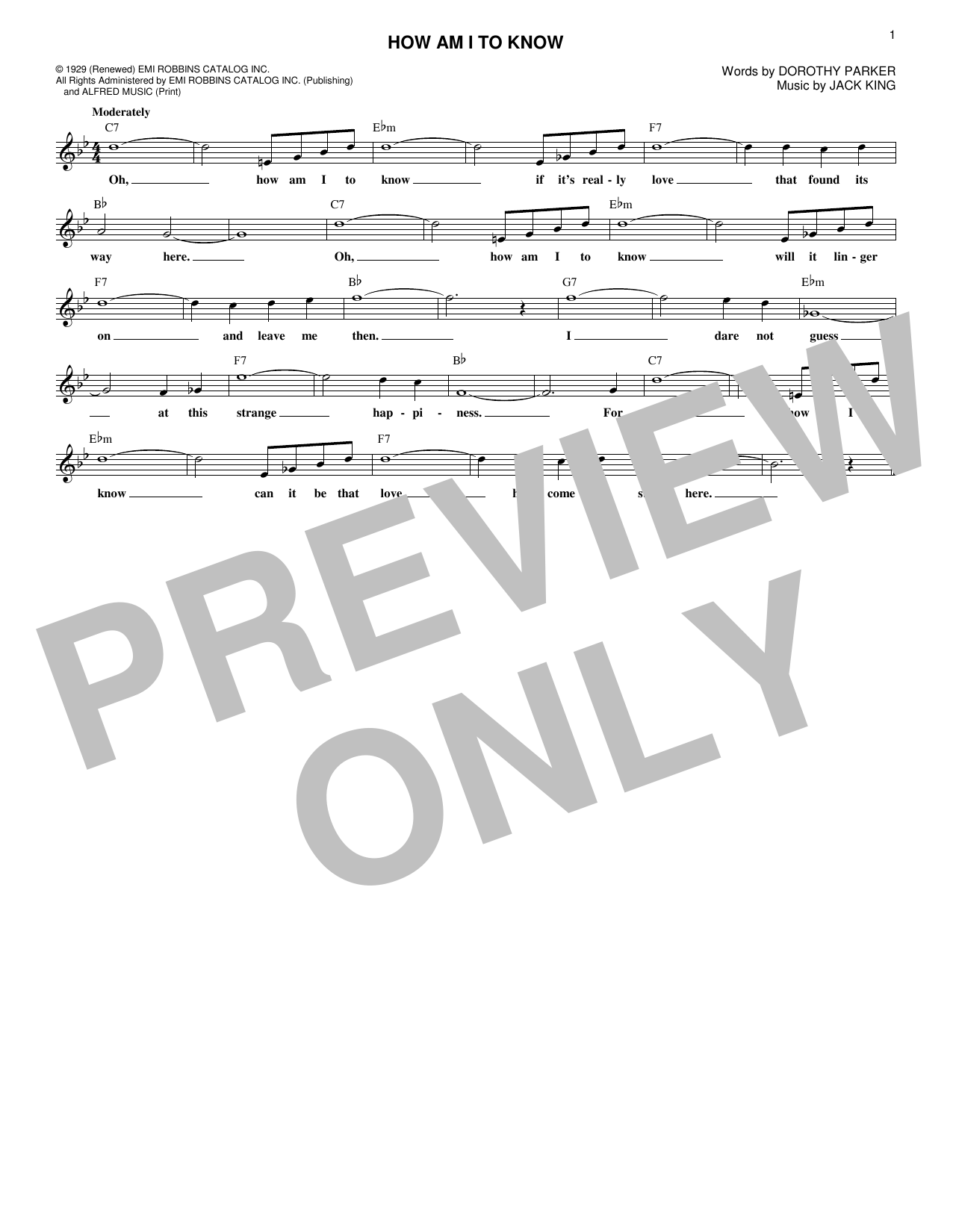 Tommy Dorsey & His Orchestra How Am I To Know Sheet Music Notes & Chords for Melody Line, Lyrics & Chords - Download or Print PDF