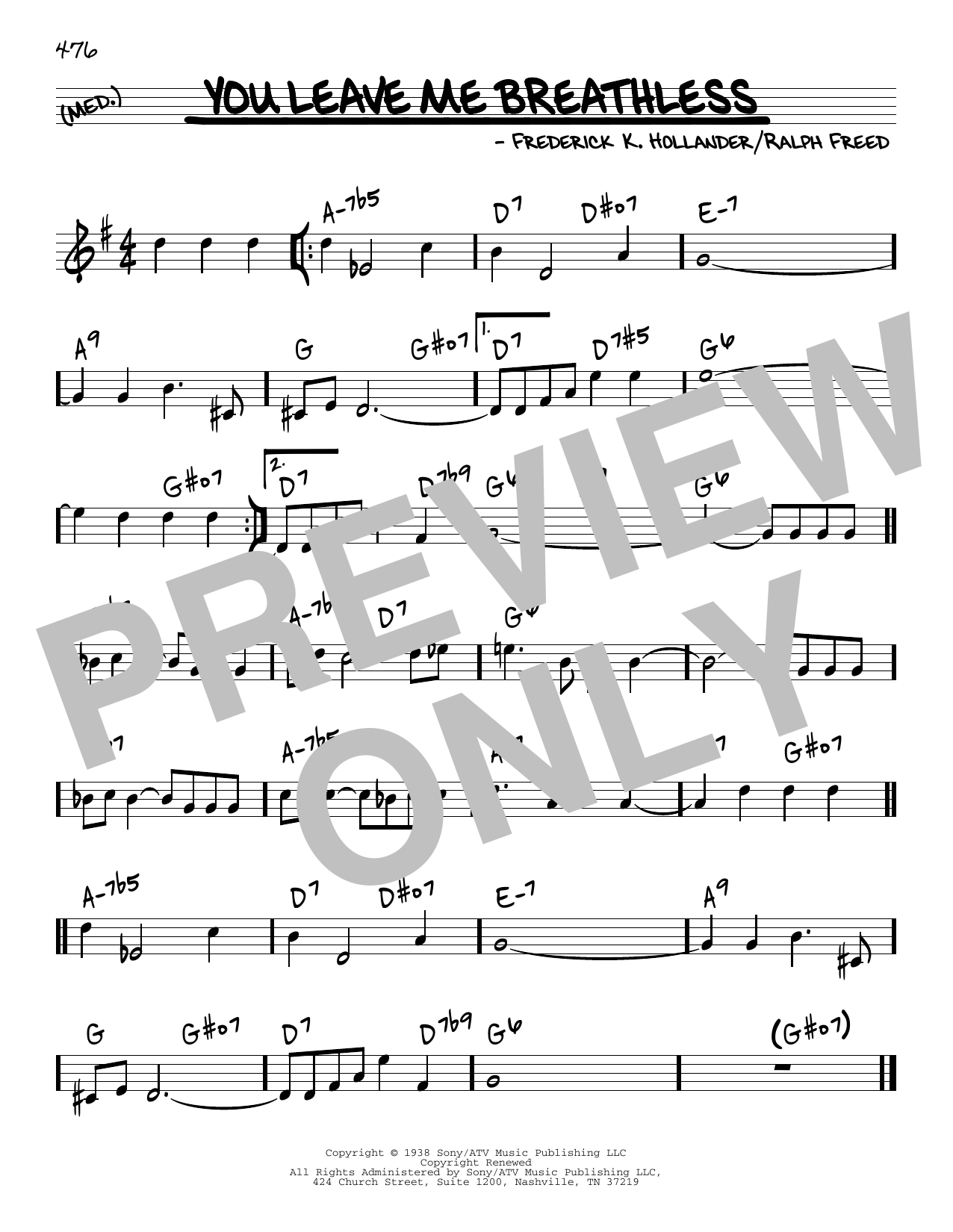 Tommy Dorsey & His Orchestra You Leave Me Breathless Sheet Music Notes & Chords for Real Book – Melody & Chords - Download or Print PDF