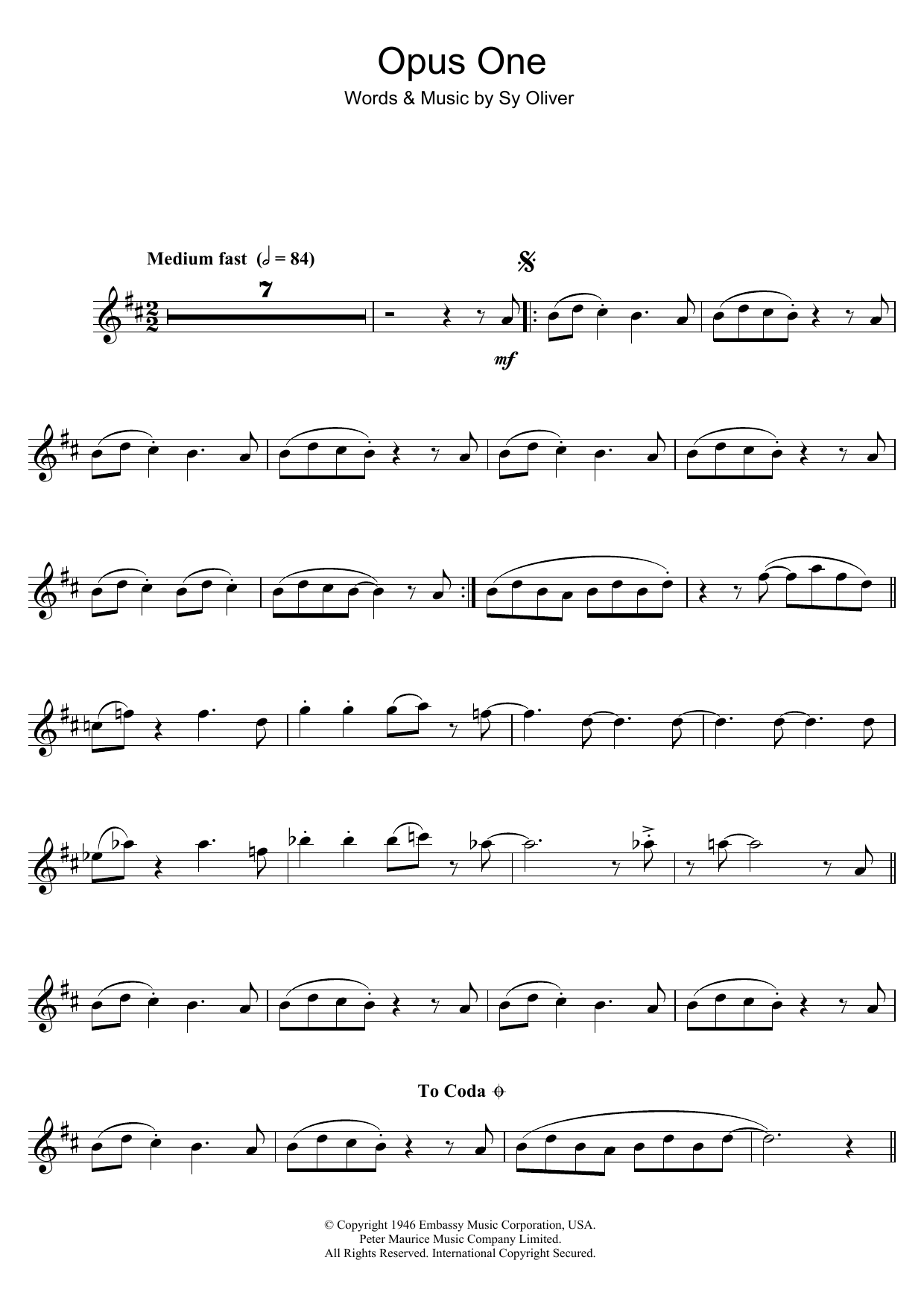 Tommy Dorsey Opus One Sheet Music Notes & Chords for Alto Saxophone - Download or Print PDF