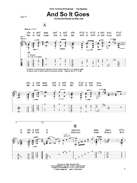 Tommy Emmanuel And So It Goes Sheet Music Notes & Chords for Guitar Tab - Download or Print PDF
