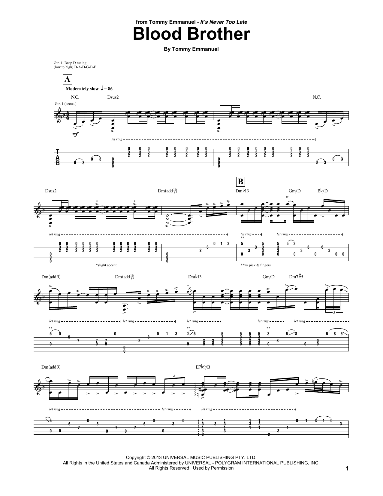 Tommy Emmanuel Blood Brother Sheet Music Notes & Chords for Guitar Tab - Download or Print PDF