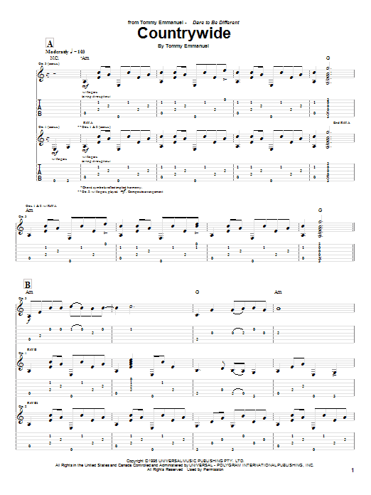 Tommy Emmanuel Countrywide Sheet Music Notes & Chords for Guitar Tab - Download or Print PDF