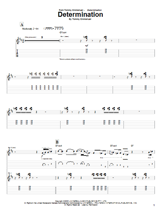 Tommy Emmanuel Determination Sheet Music Notes & Chords for Guitar Tab - Download or Print PDF