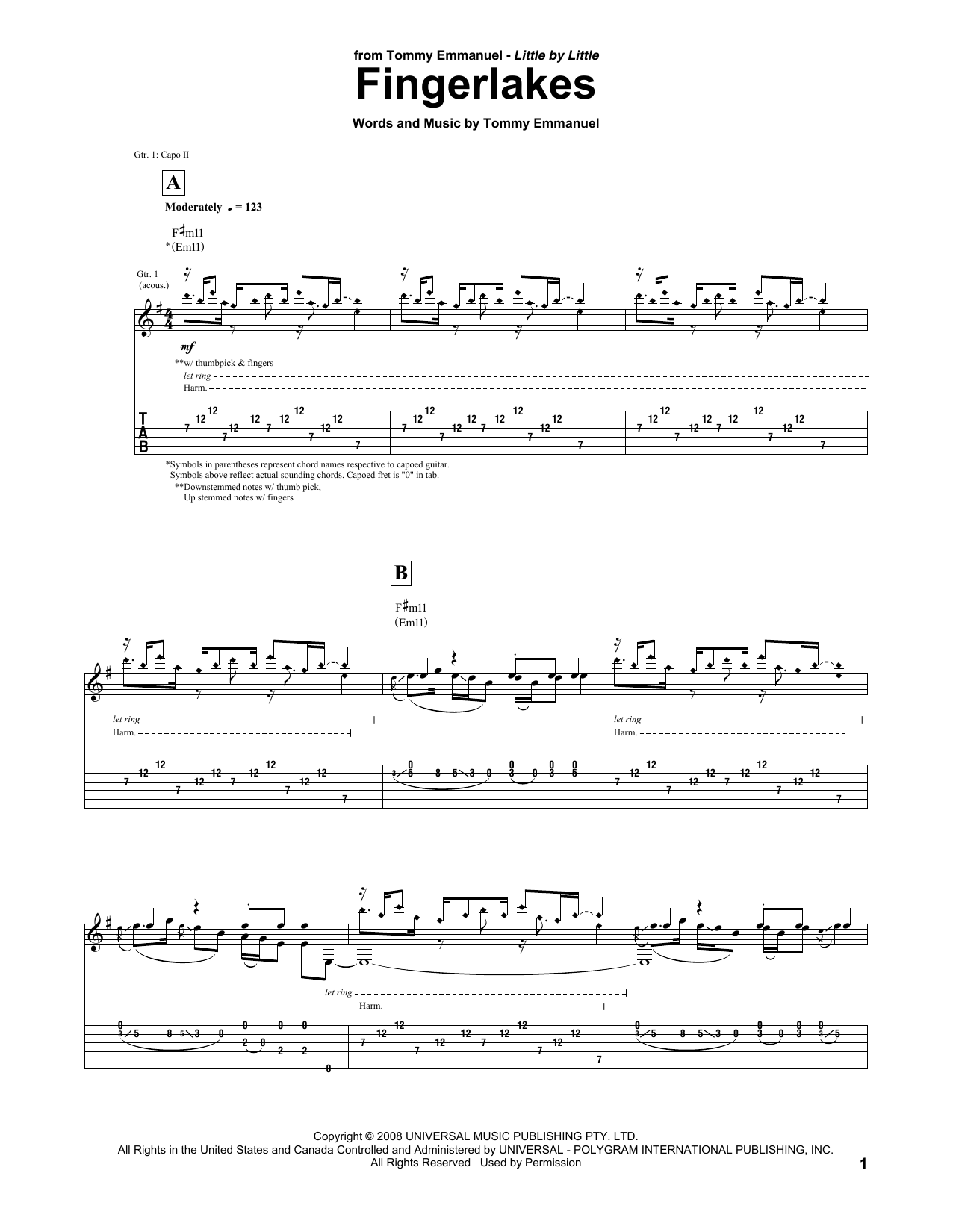 Tommy Emmanuel Fingerlakes Sheet Music Notes & Chords for Guitar Tab - Download or Print PDF