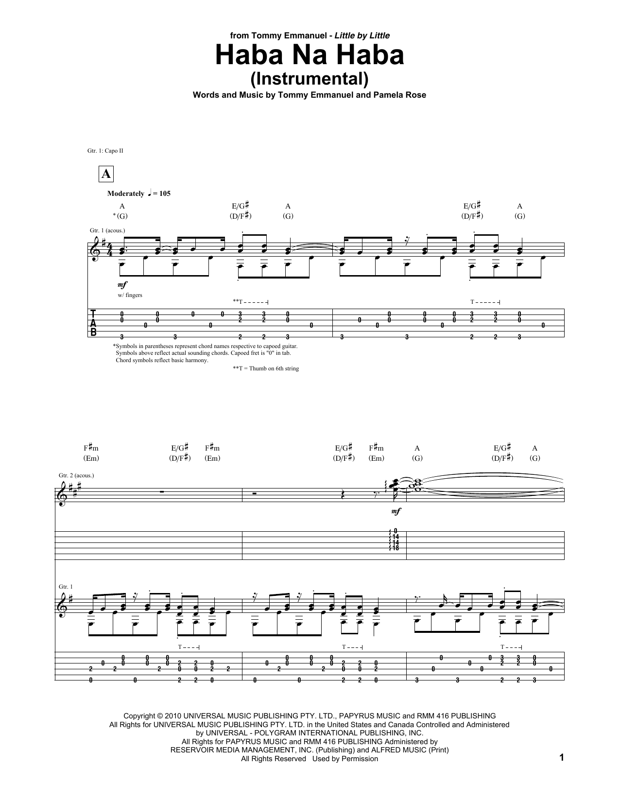 Tommy Emmanuel Haba Na Haba Sheet Music Notes & Chords for Guitar Tab - Download or Print PDF