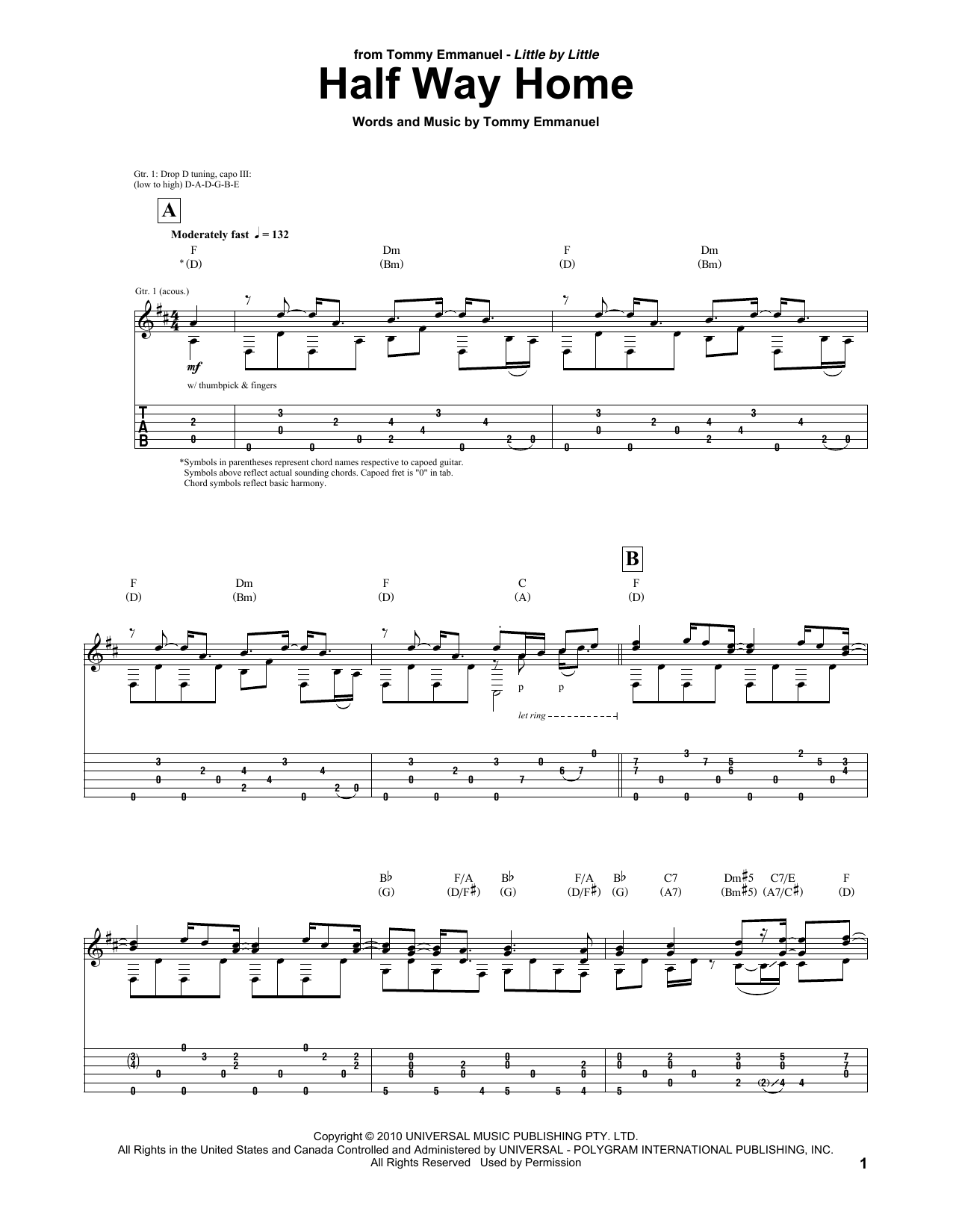 Tommy Emmanuel Half Way Home Sheet Music Notes & Chords for Guitar Tab - Download or Print PDF