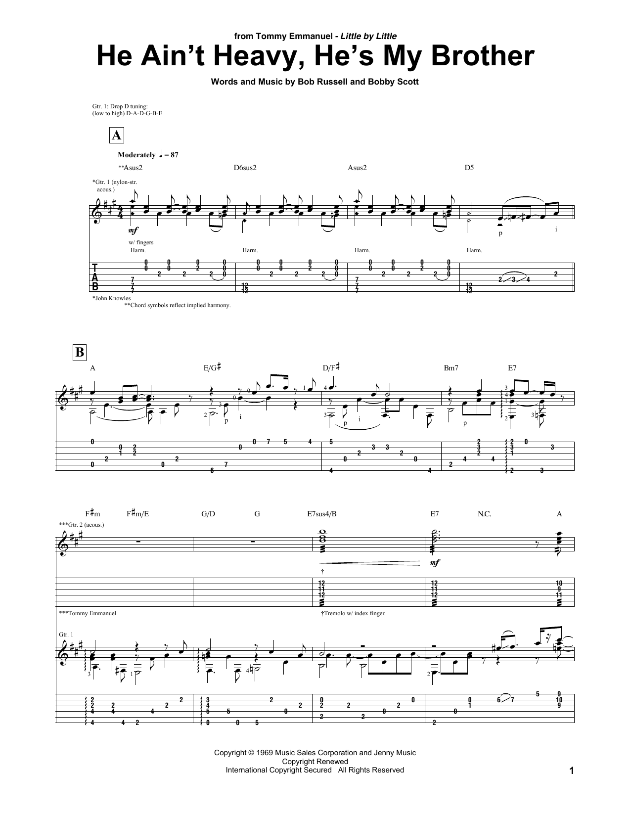 Tommy Emmanuel He Ain't Heavy, He's My Brother Sheet Music Notes & Chords for Guitar Tab - Download or Print PDF