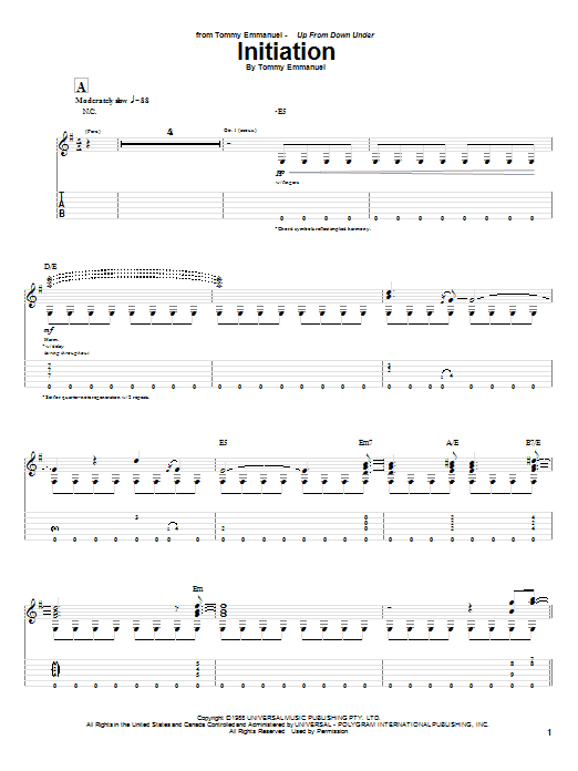 Tommy Emmanuel Initiation Sheet Music Notes & Chords for Guitar Tab - Download or Print PDF