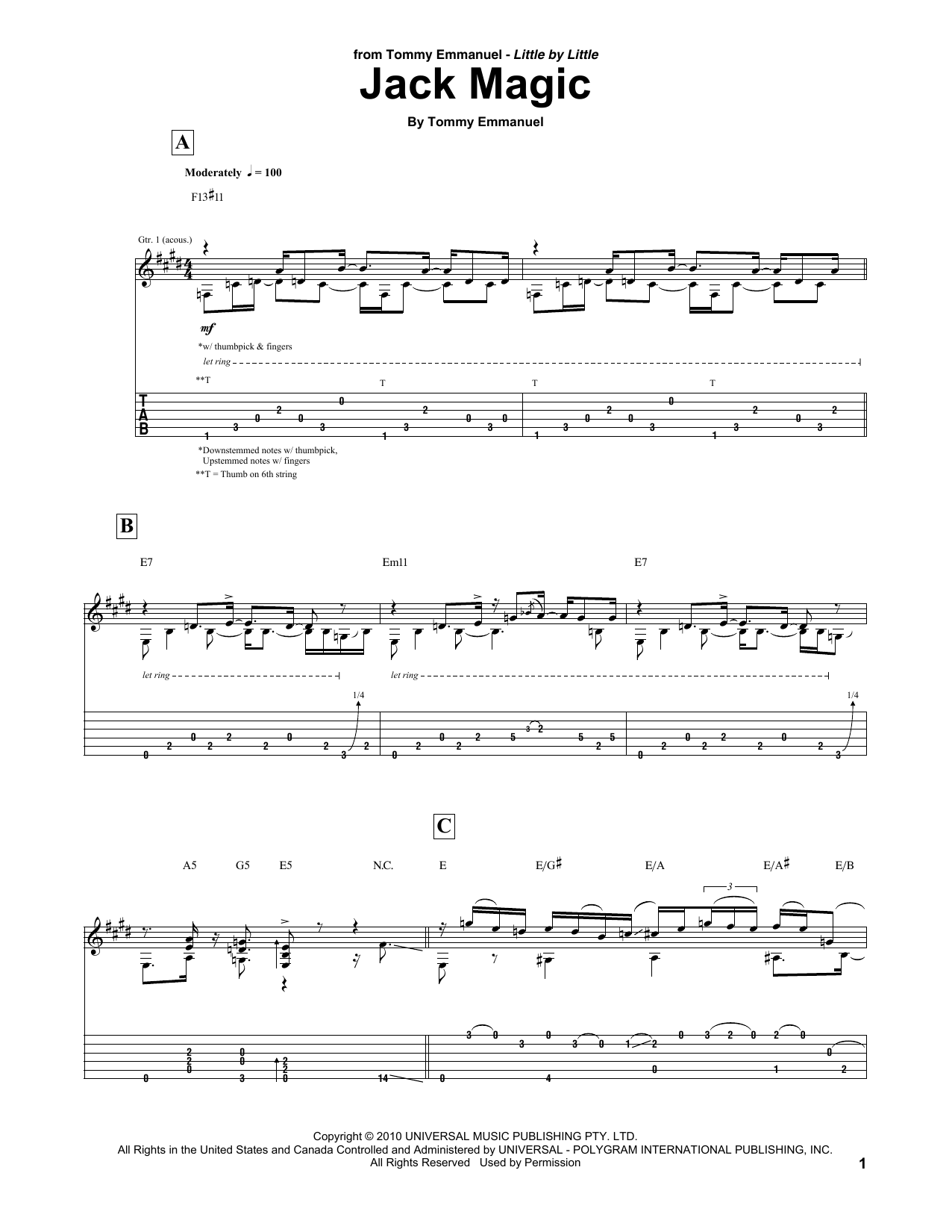 Tommy Emmanuel Jack Magic Sheet Music Notes & Chords for Guitar Tab - Download or Print PDF