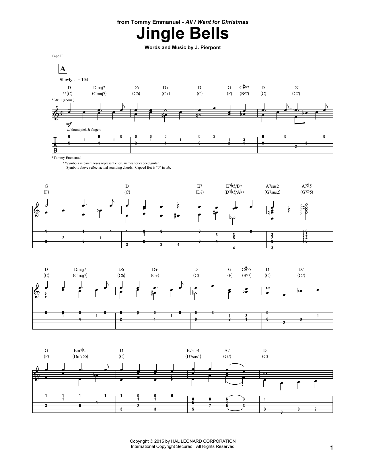 Tommy Emmanuel Jingle Bells Sheet Music Notes & Chords for Guitar Tab - Download or Print PDF