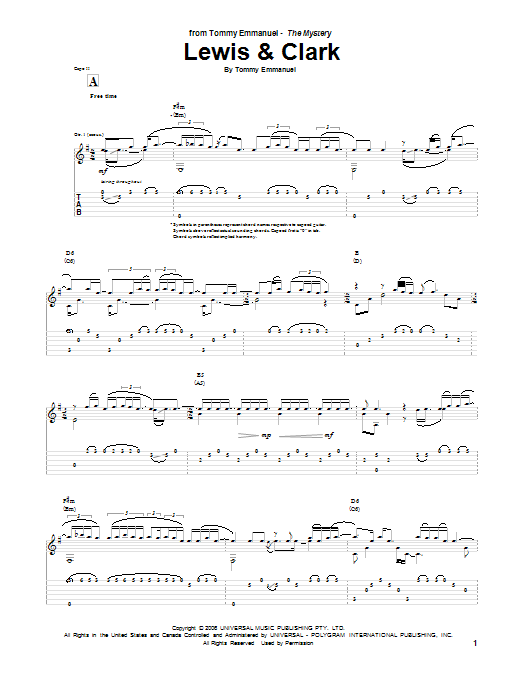 Tommy Emmanuel Lewis & Clark Sheet Music Notes & Chords for Guitar Tab - Download or Print PDF