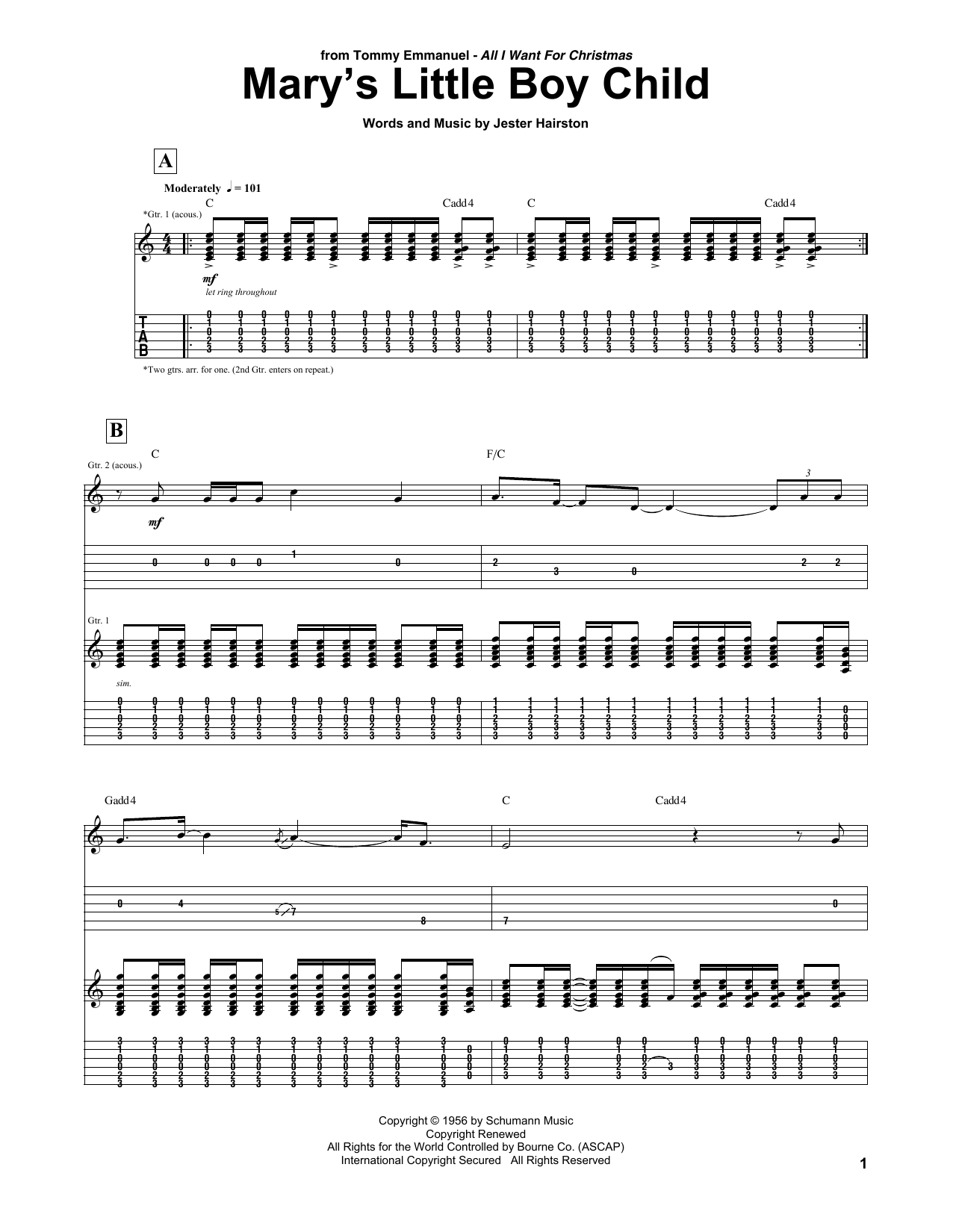 Tommy Emmanuel Mary's Little Boy Child Sheet Music Notes & Chords for Guitar Tab - Download or Print PDF