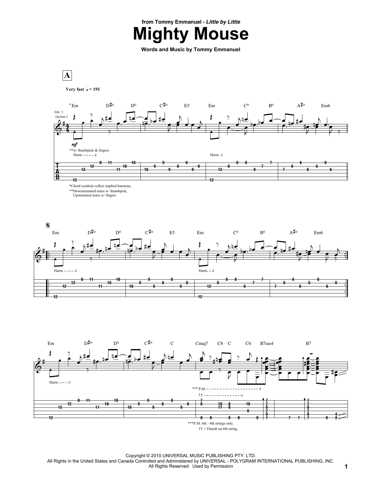 Tommy Emmanuel Mighty Mouse Sheet Music Notes & Chords for Guitar Tab - Download or Print PDF