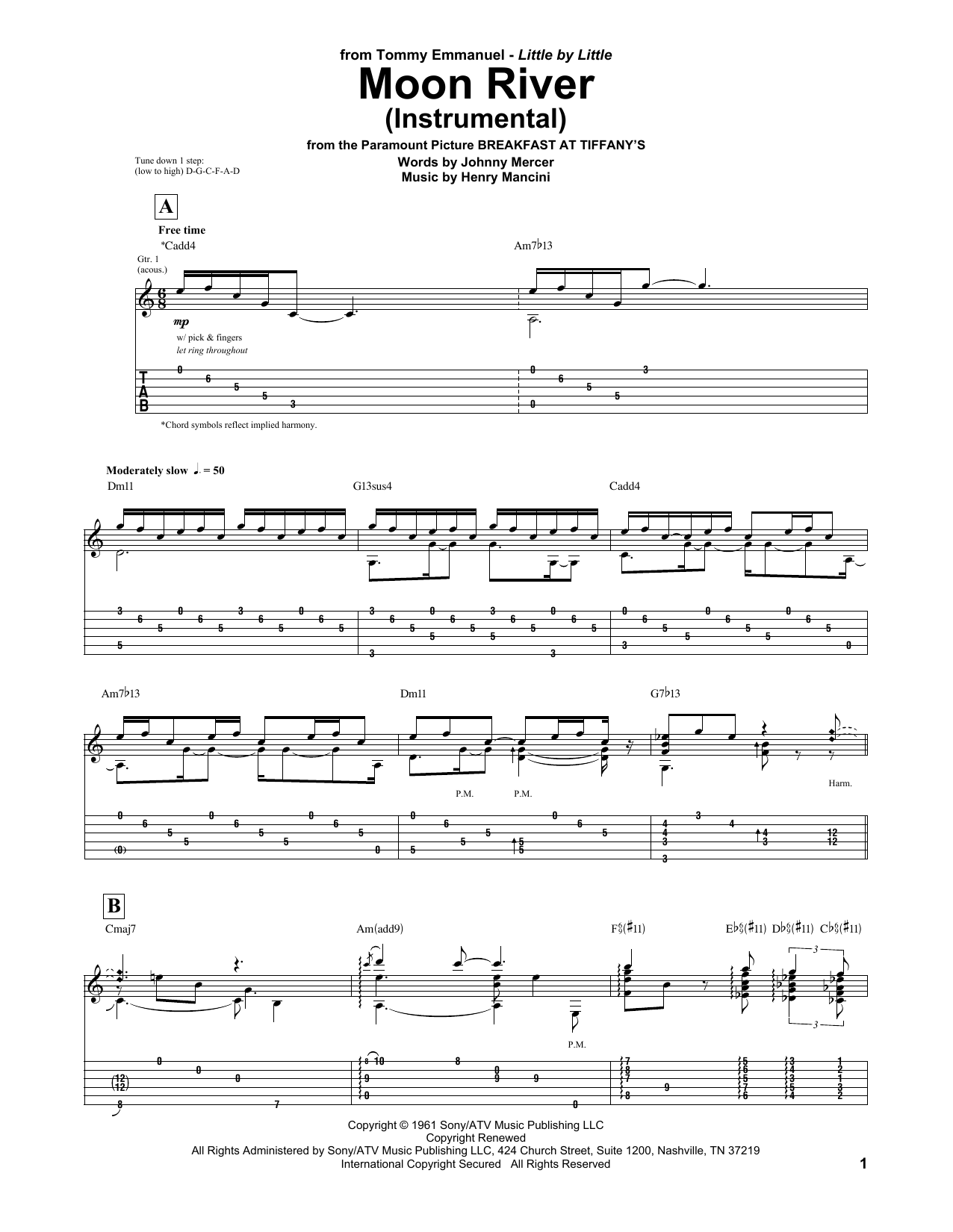 Tommy Emmanuel Moon River Sheet Music Notes & Chords for Guitar Tab - Download or Print PDF