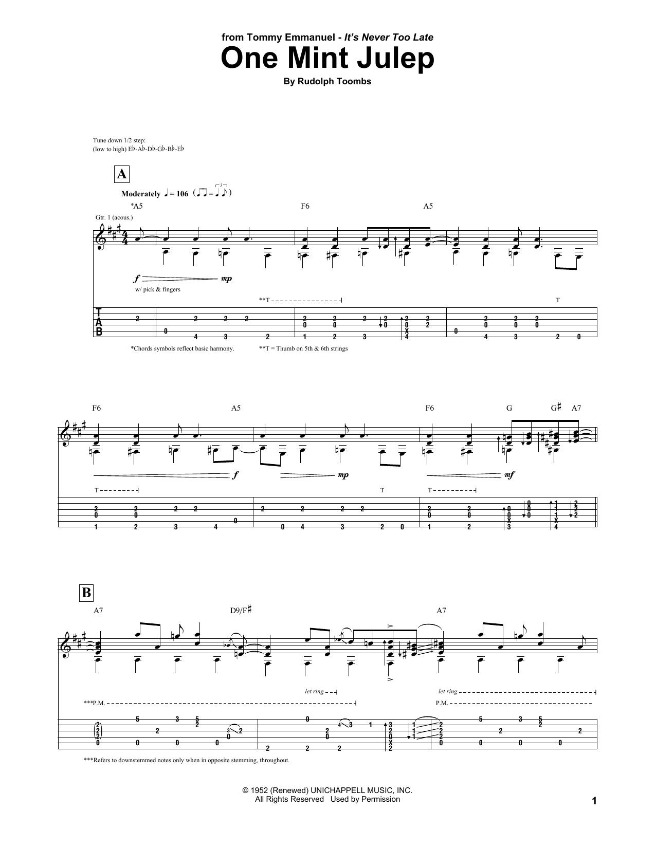 Tommy Emmanuel One Mint Julep Sheet Music Notes & Chords for Guitar Tab - Download or Print PDF