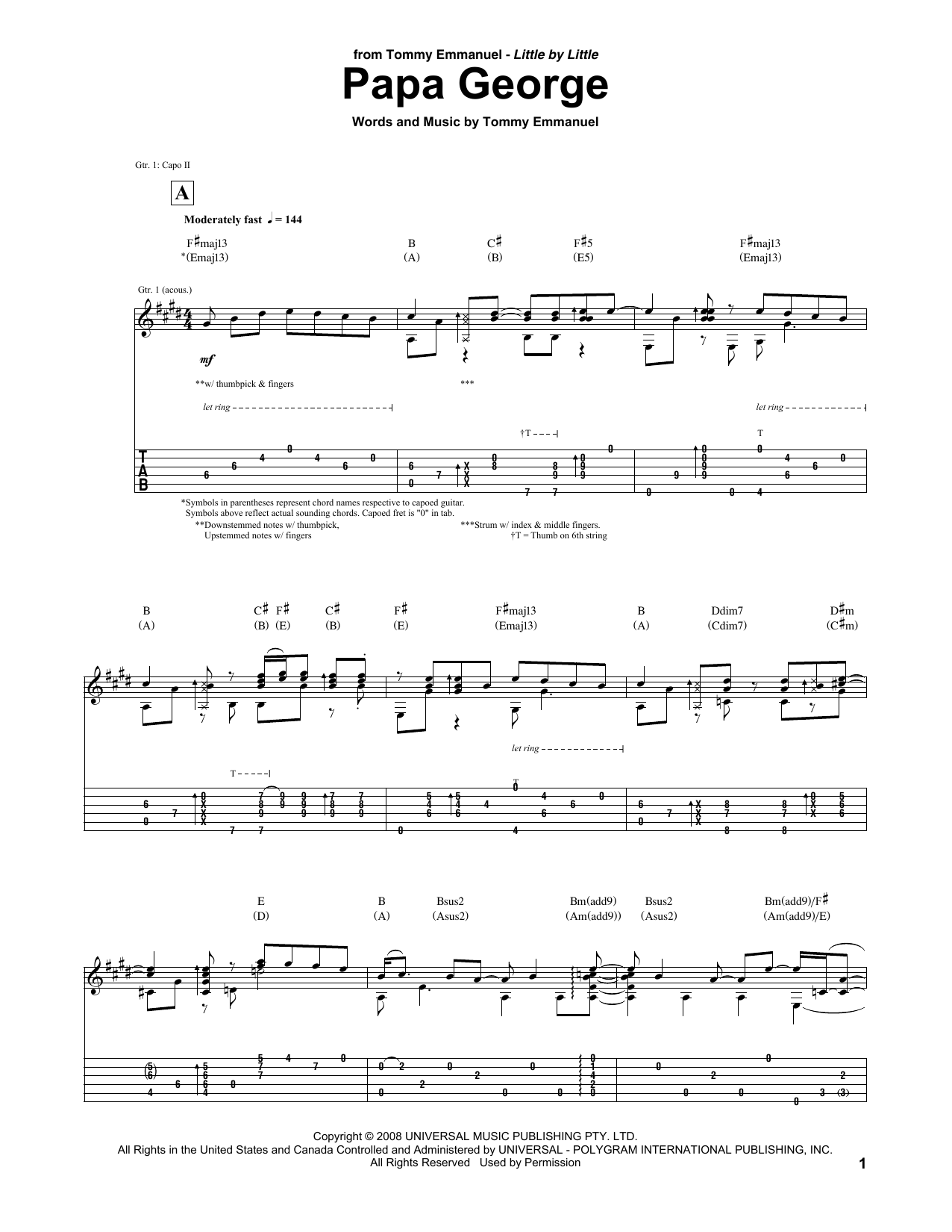 Tommy Emmanuel Papa George Sheet Music Notes & Chords for Guitar Tab - Download or Print PDF