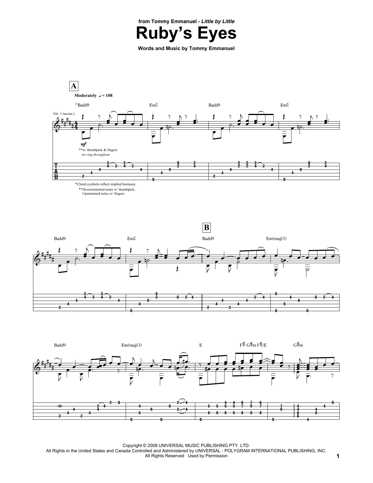 Tommy Emmanuel Ruby's Eyes Sheet Music Notes & Chords for Guitar Tab - Download or Print PDF Tommy Emmanuel Ruby's Eyes Sheet Music Notes & Chords for Guitar Tab - Download or Print PDF
