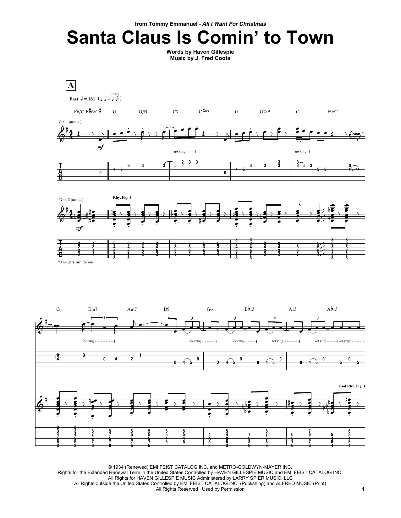 Tommy Emmanuel Santa Claus Is Comin' To Town Sheet Music Notes & Chords for Guitar Tab - Download or Print PDF